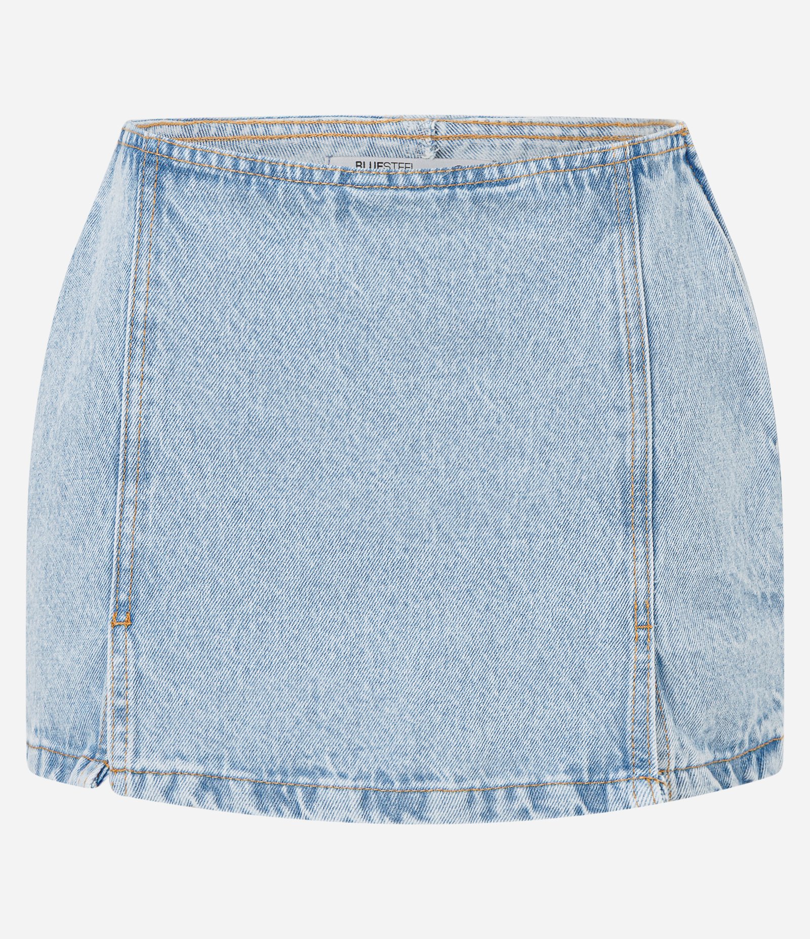 Short Saia em Jeans com Recortes e Fendas Claro 1
