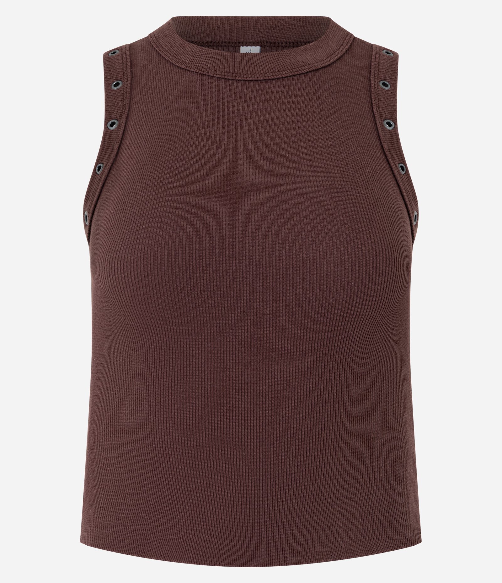 Blusa Regata em Ribana com Aviamento nos Viés Marrom 5