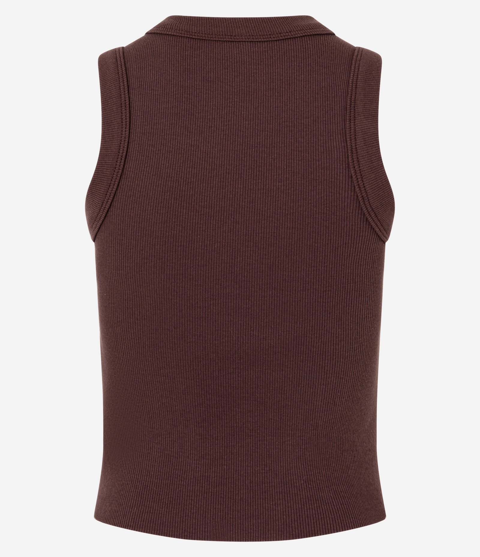 Blusa Regata em Ribana com Aviamento nos Viés Marrom 7