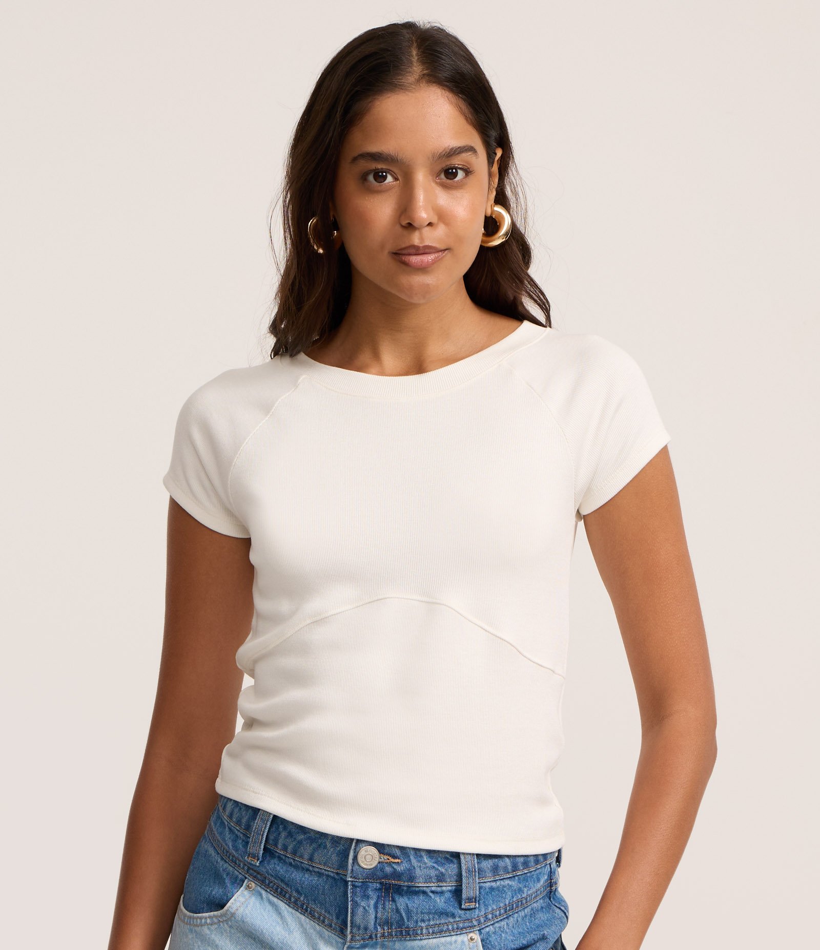 Blusa em Ribana Liso com Recorte Off White 1