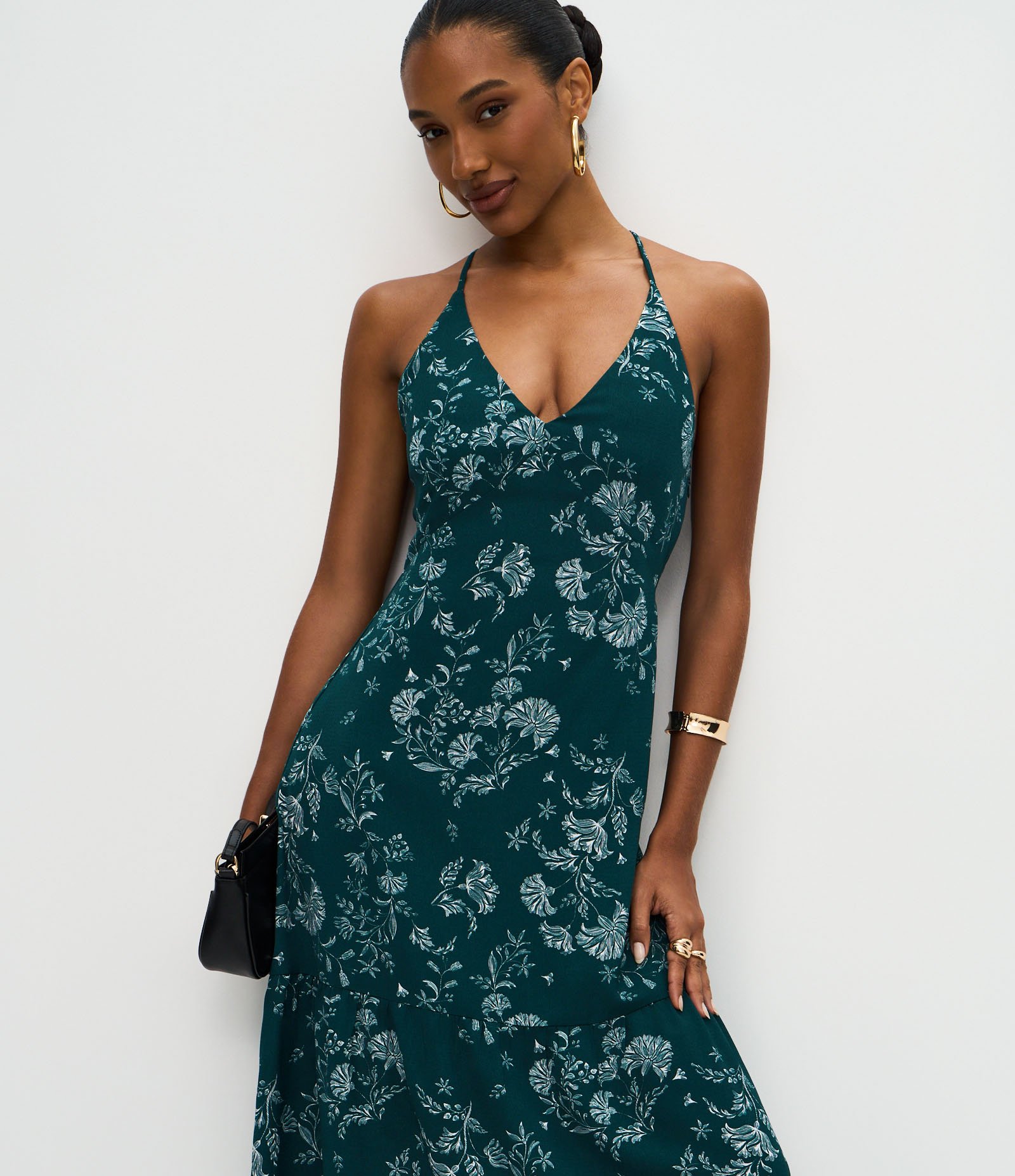 Vestido Midi com Estampa Delicada de Flores Verde 1