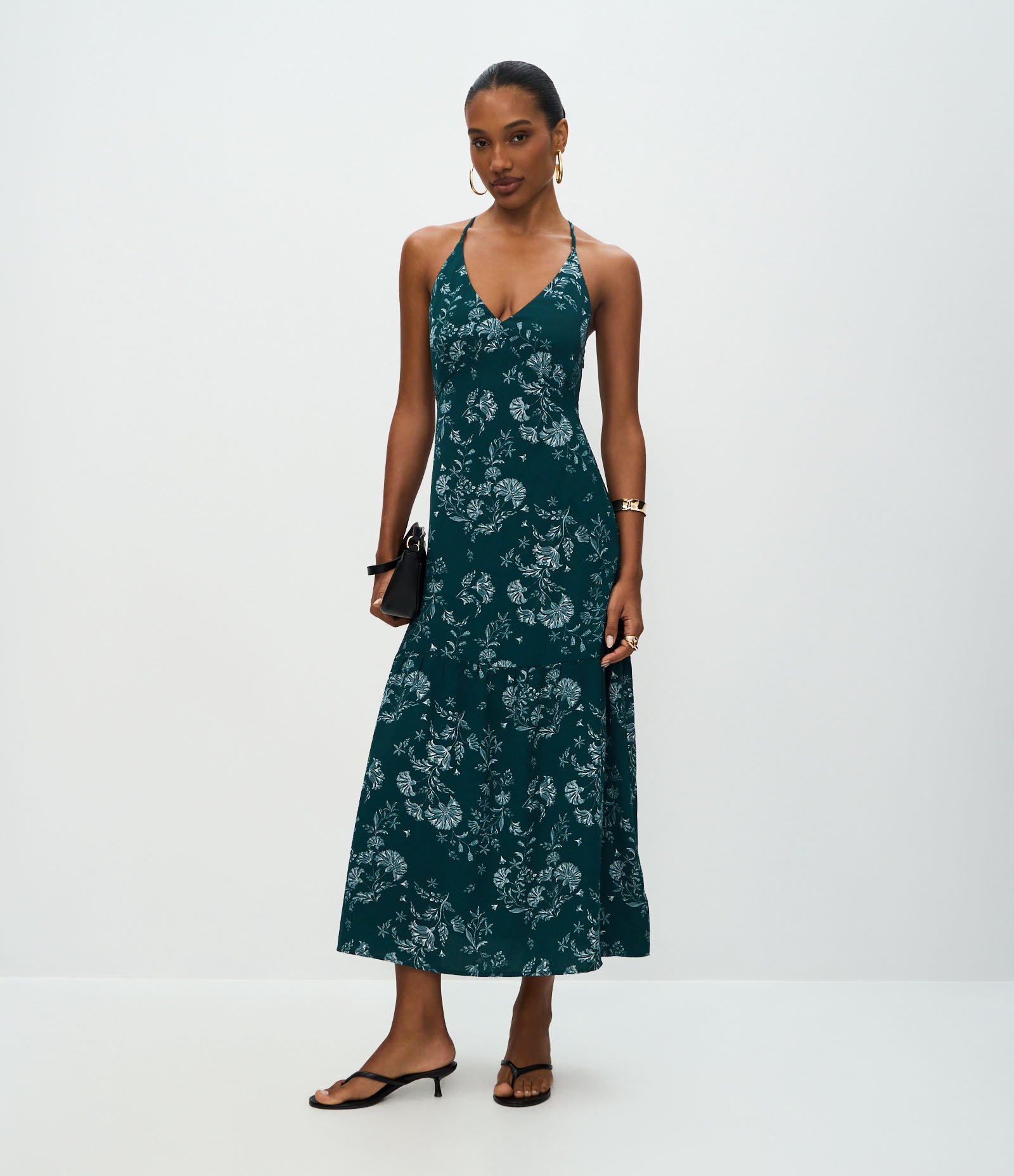 Vestido Midi com Estampa Delicada de Flores Verde 2