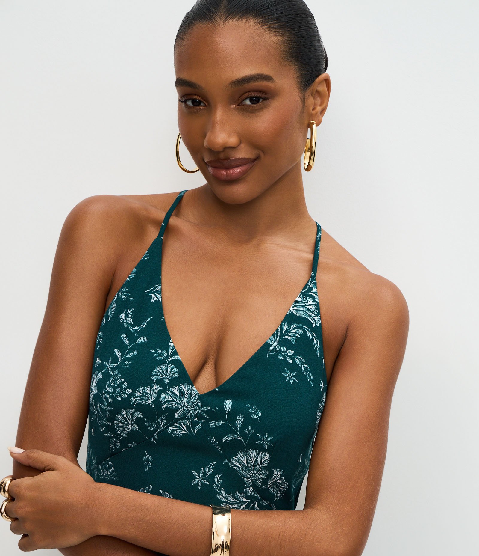 Vestido Midi com Estampa Delicada de Flores Verde 3