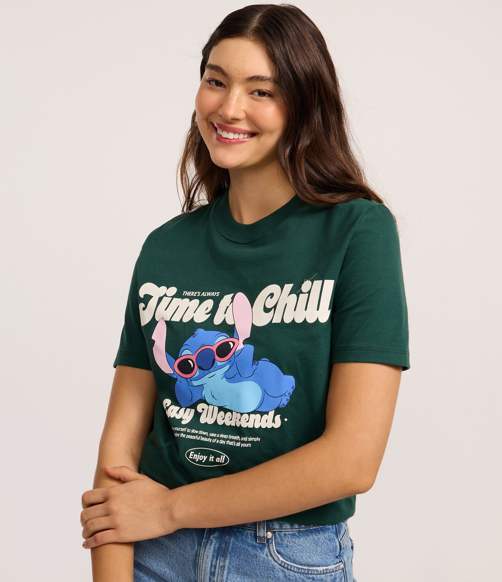 Camiseta T-shirt em Algodão com Estampa Stitch Verde 3