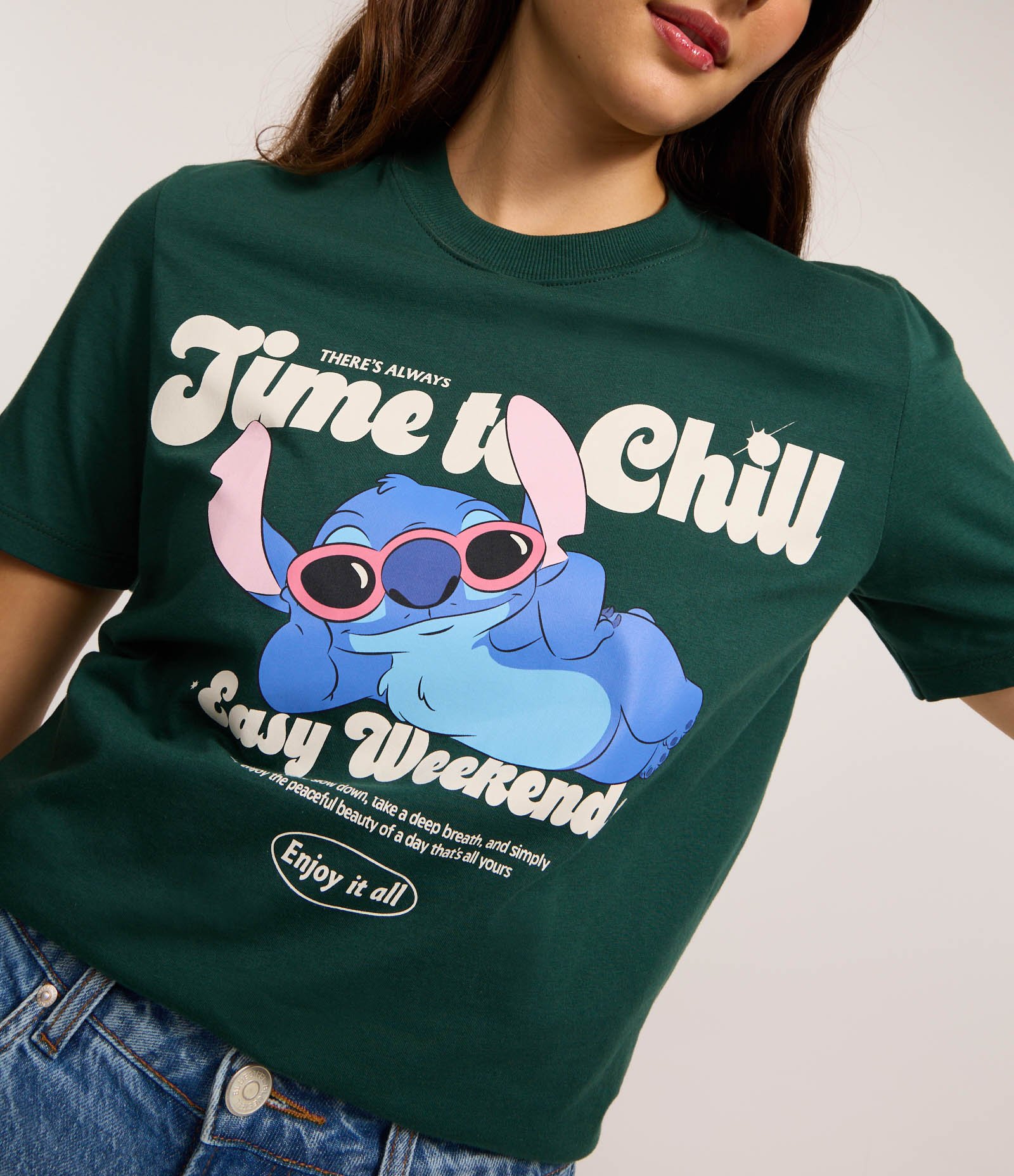 Camiseta T-shirt em Algodão com Estampa Stitch Verde 4