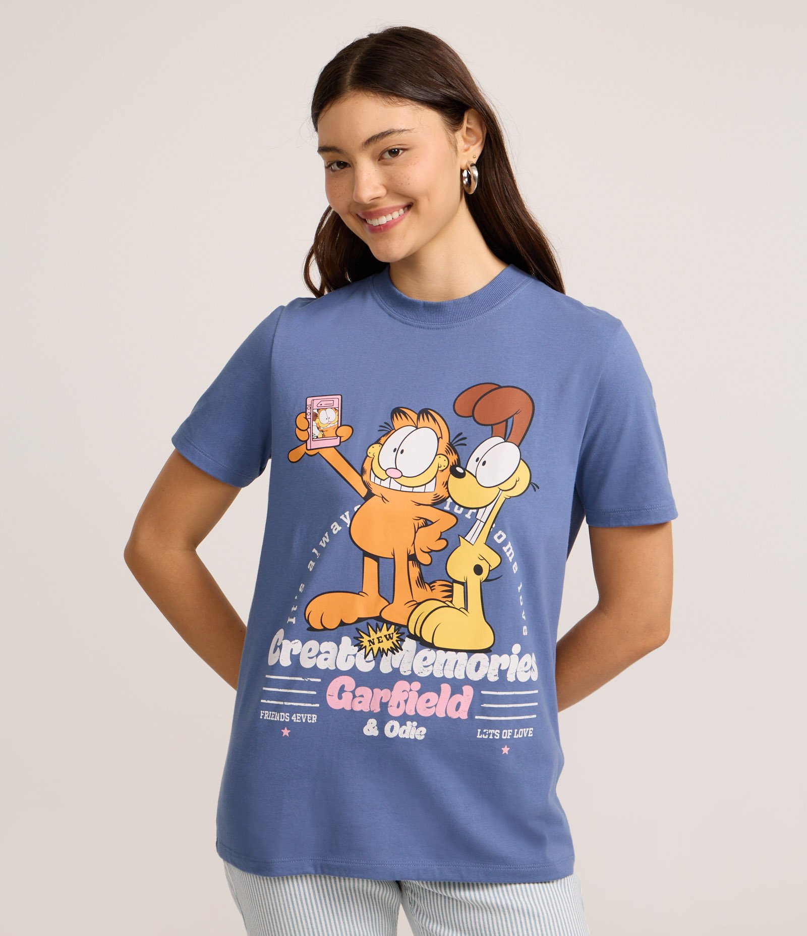Camiseta T-shirt em Algodão com Garfield e Odie Azul 1