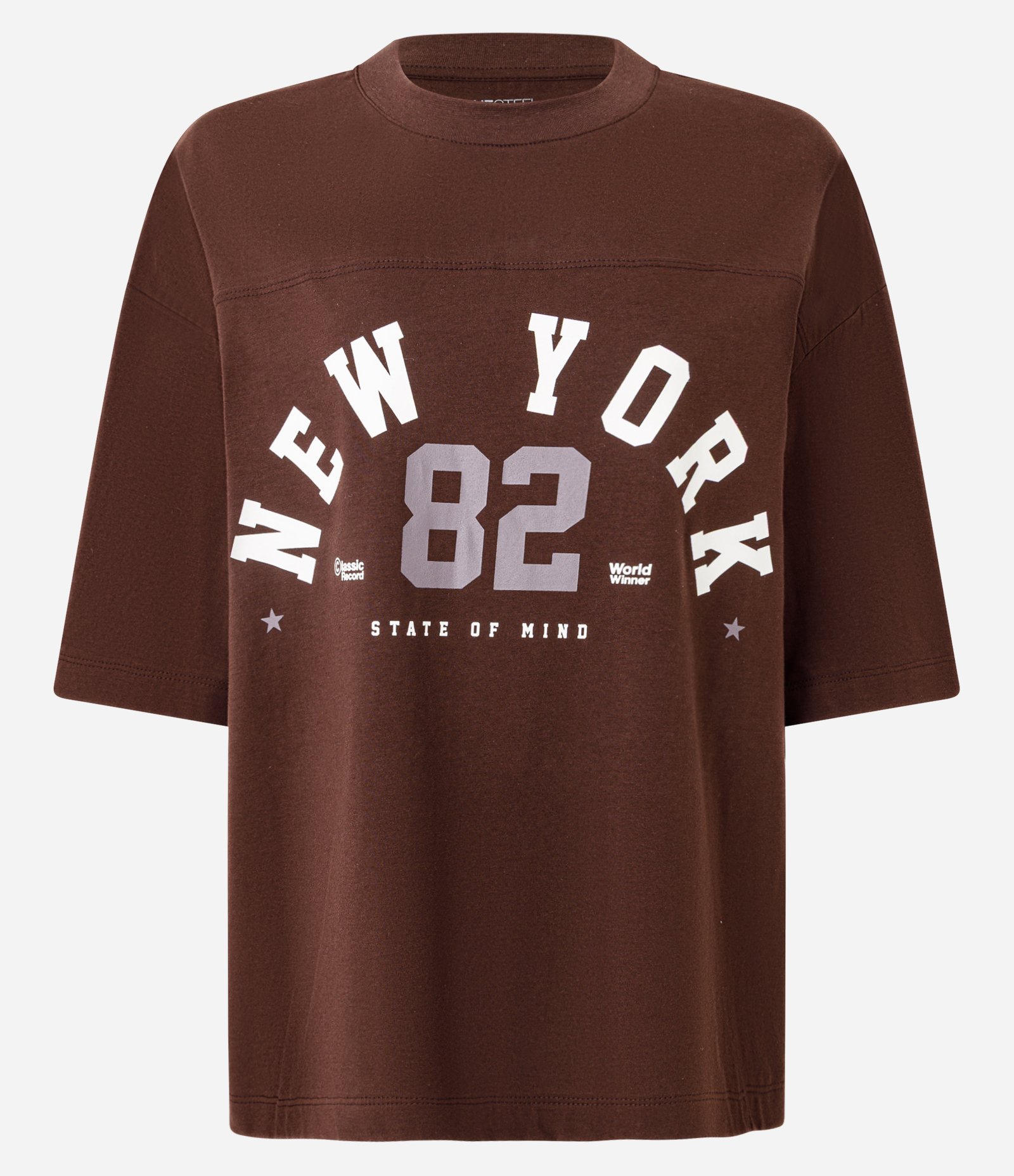 Camiseta Oversized em Algodão com Estampa Lettering New York 82 Marrom 5