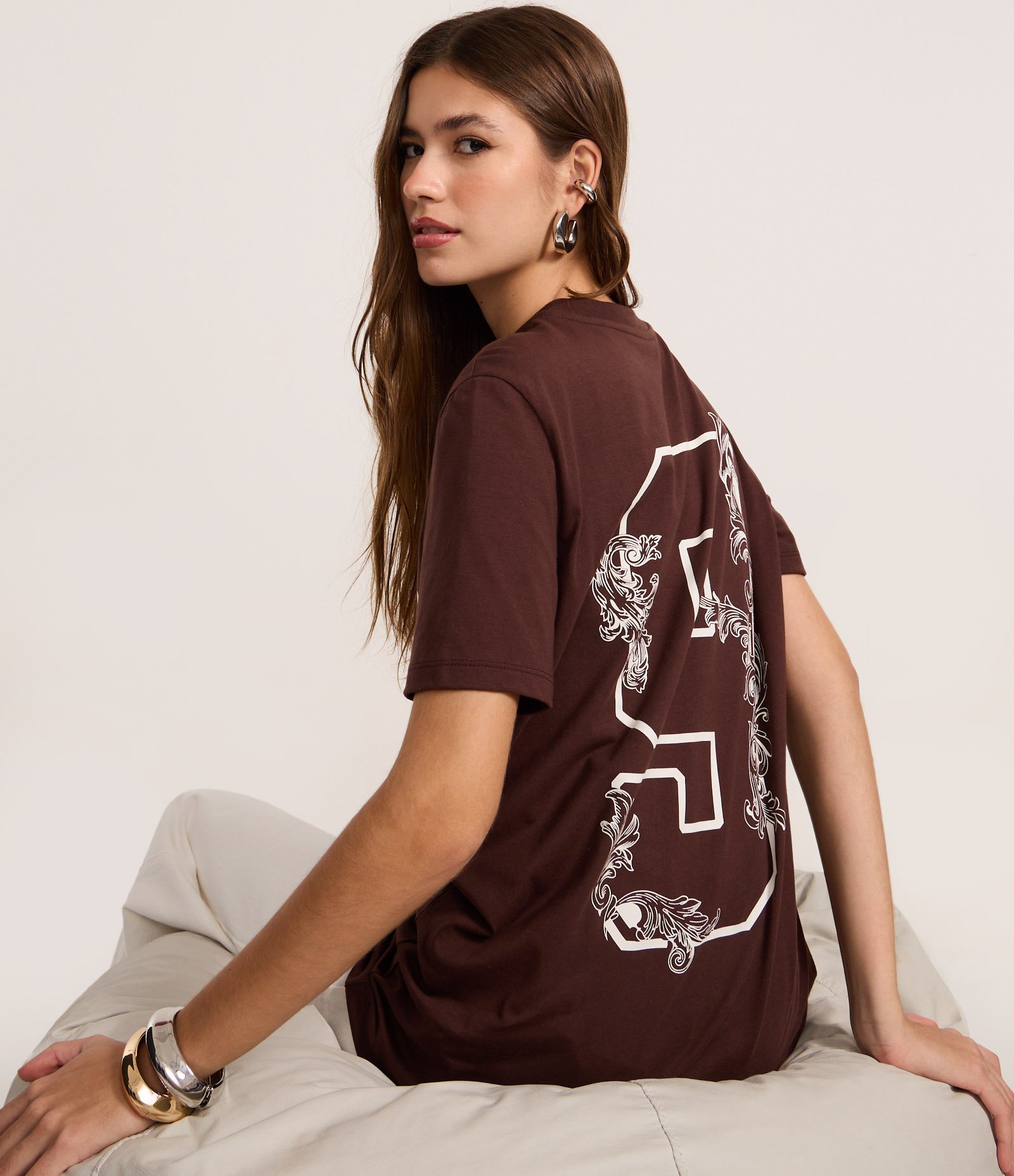 Camiseta T-shirt em Algodão com Estampa Lettering Culture 9 Marrom 4