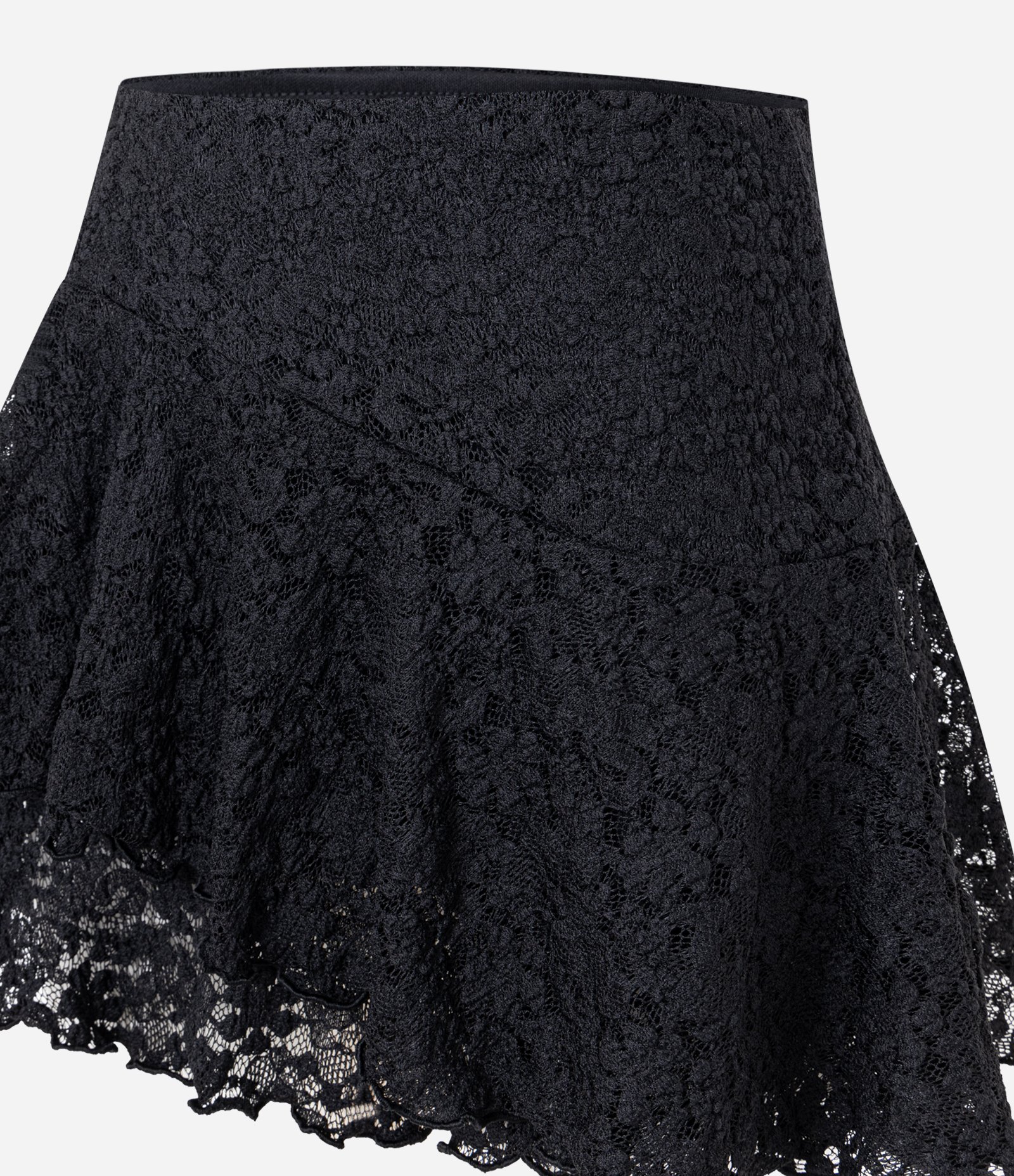 Saia Curta em Renda com Babado Assimétrico Preto 2
