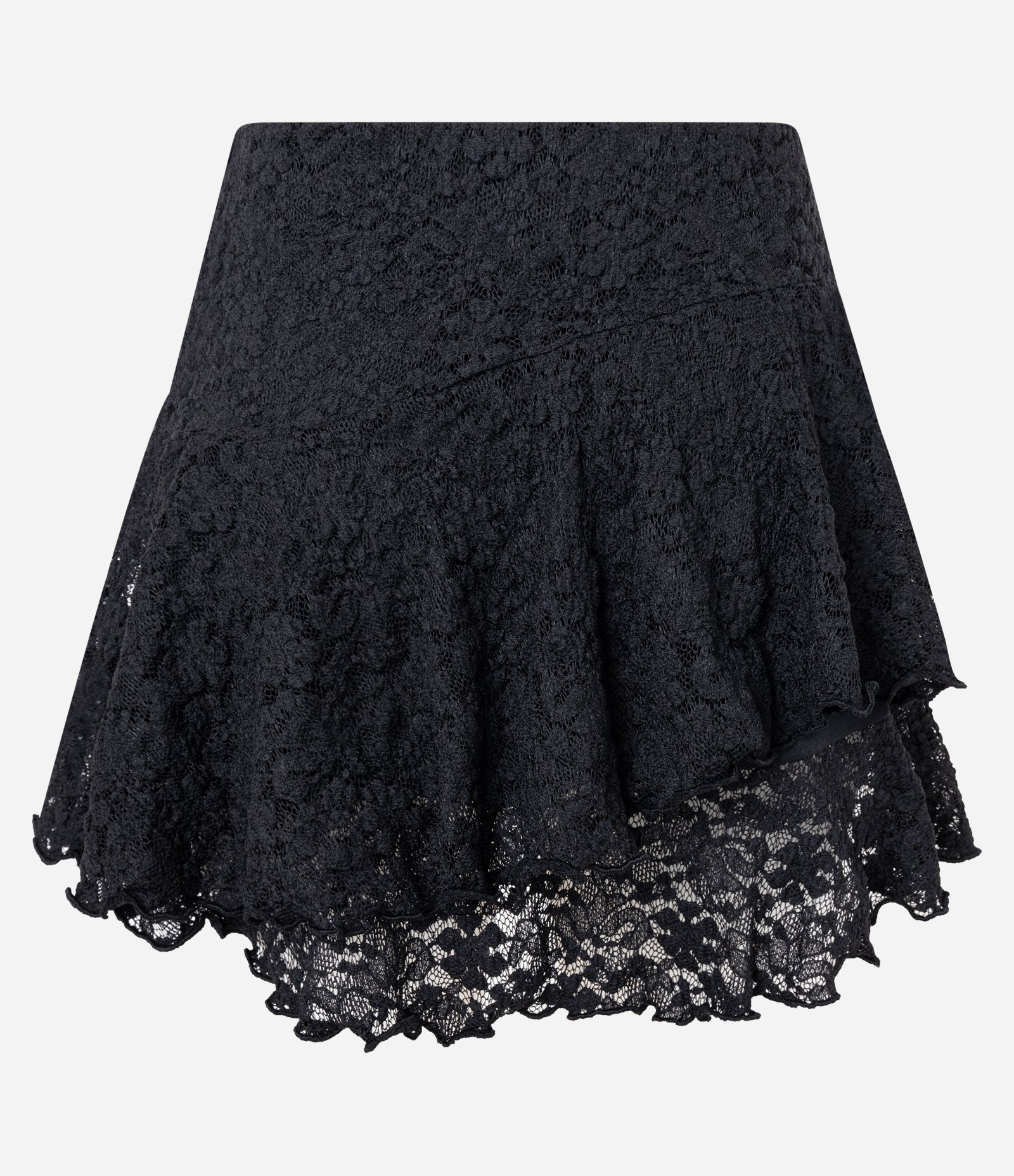 Saia Curta em Renda com Babado Assimétrico Preto 3