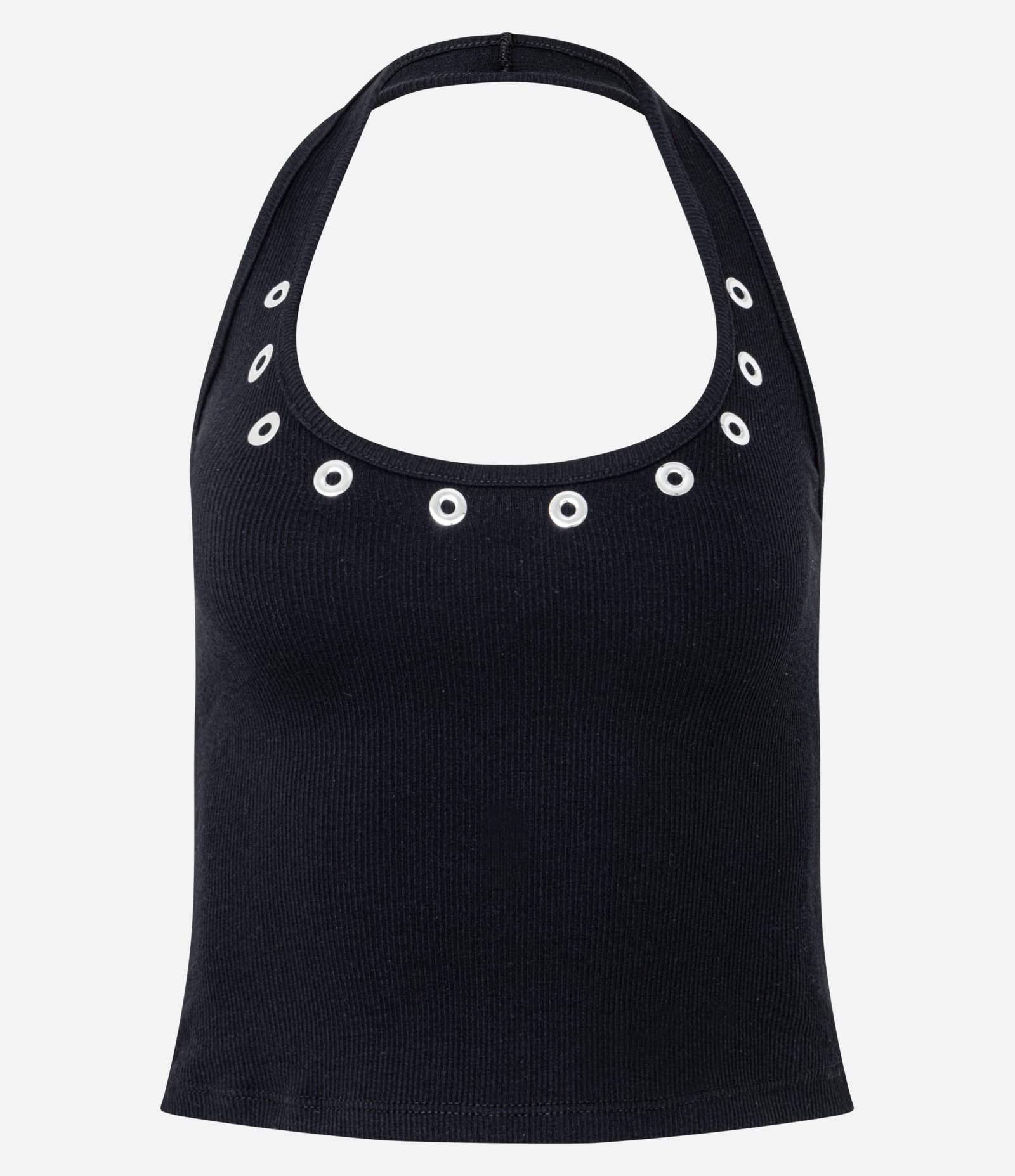 Blusa Frente Única em Ribana com Ilhoses na Gola Preto 6