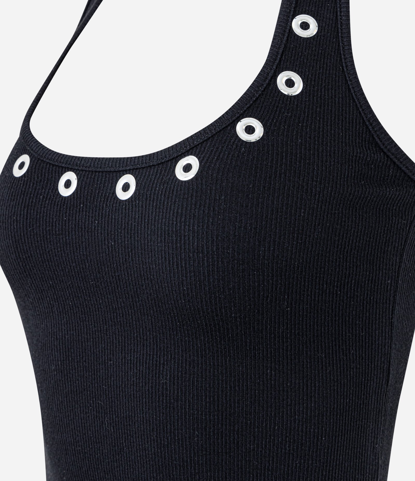 Blusa Frente Única em Ribana com Ilhoses na Gola Preto 7