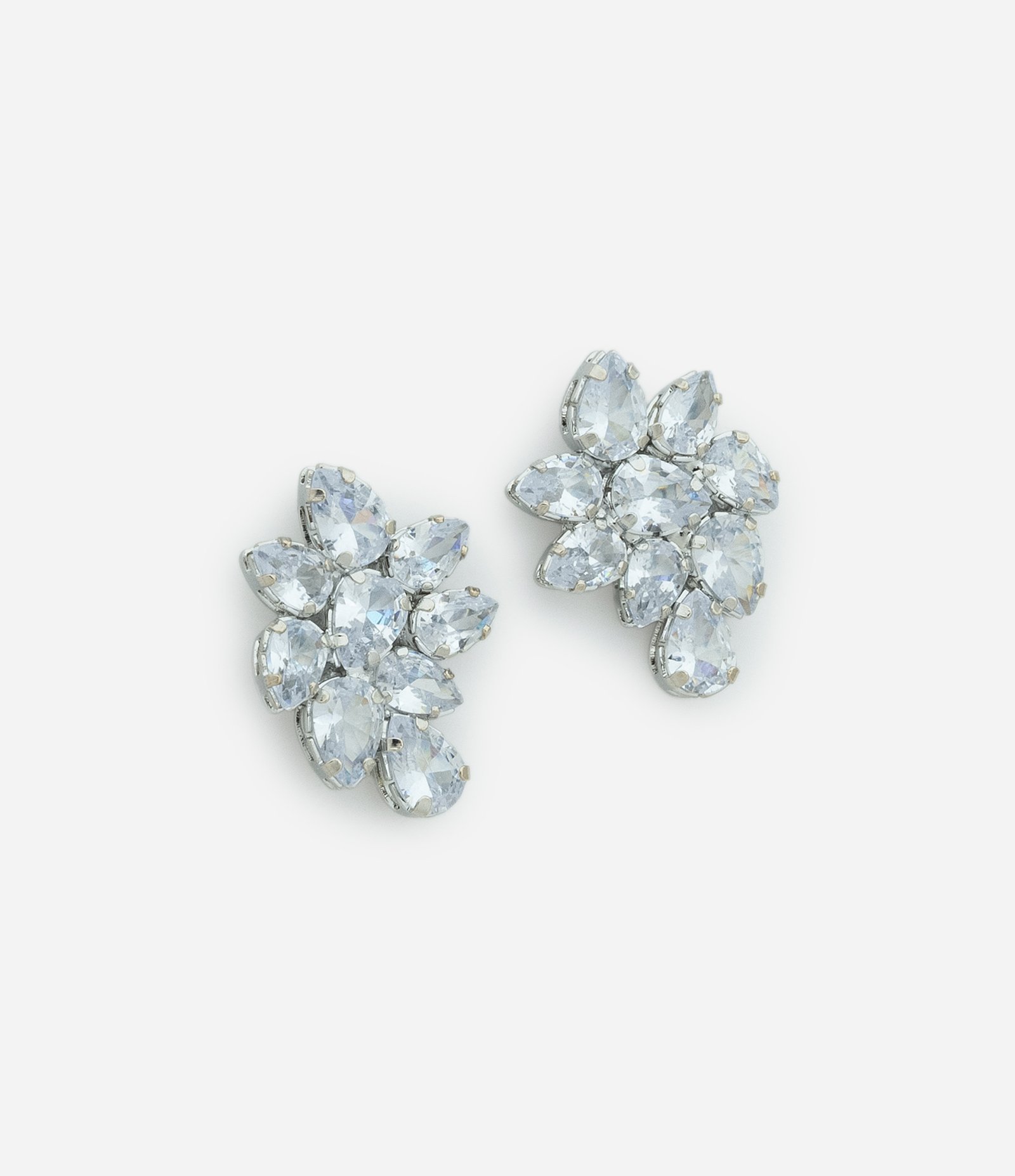 Brinco Pequeno com Forma de Folhas e Pétalas em Zircônia Prata-AC 1