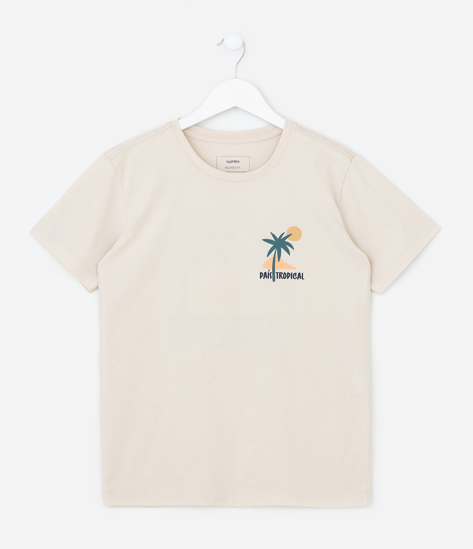Camiseta Infantil com Estampa País Tropical - Tam 5 a 14 Anos Bege 1