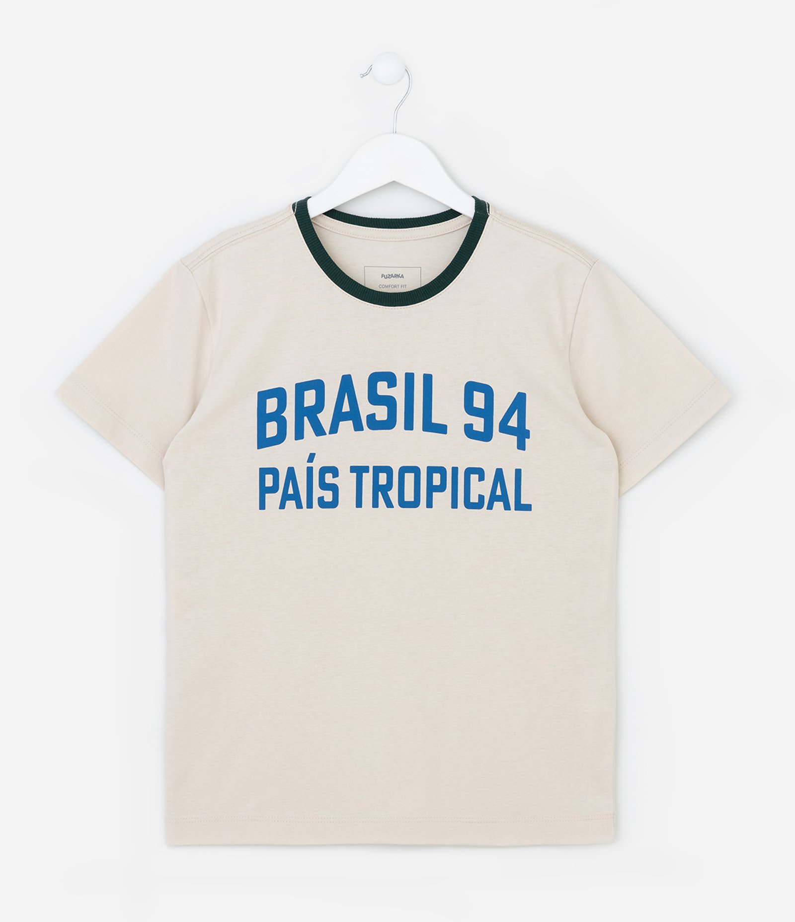 Camiseta Infantil com Lettering Brasil País Tropical - Tam 5 a 14 Anos Bege 1
