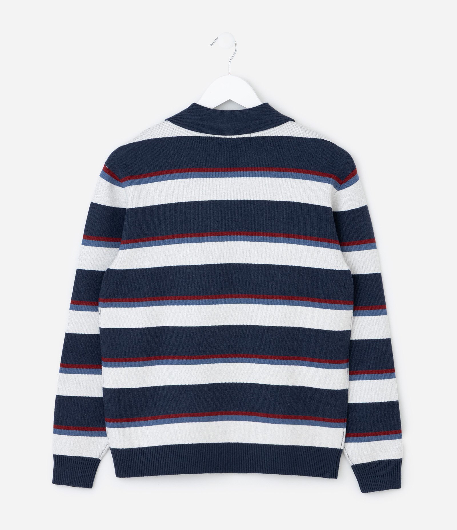 Casaco Infantil em Efeito Tricô com Listras – Tam 5 a 14 Anos Azul/Branco/Vermelho 3