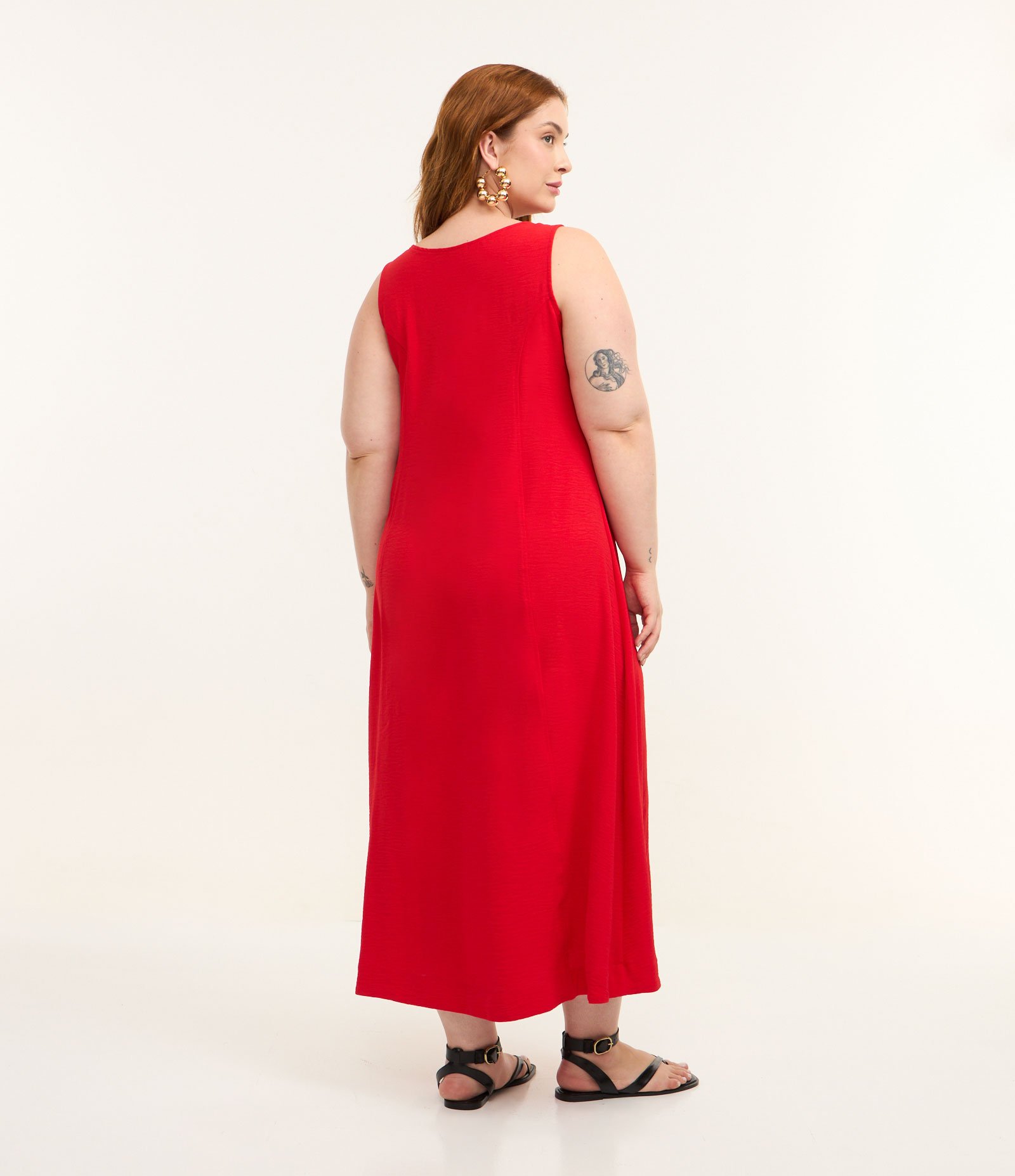 Vestido Midi em Crepe com Decote V Curve & Plus Vermelho 3