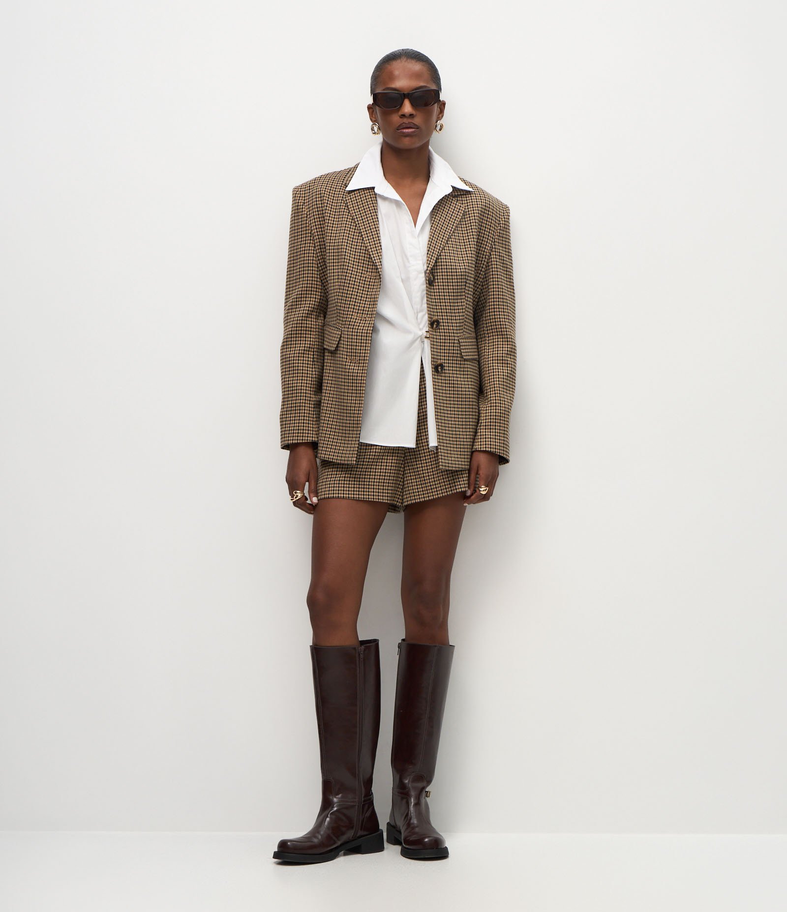 Blazer Alfaiatado com Estampa Pied de Poule Marrom 2