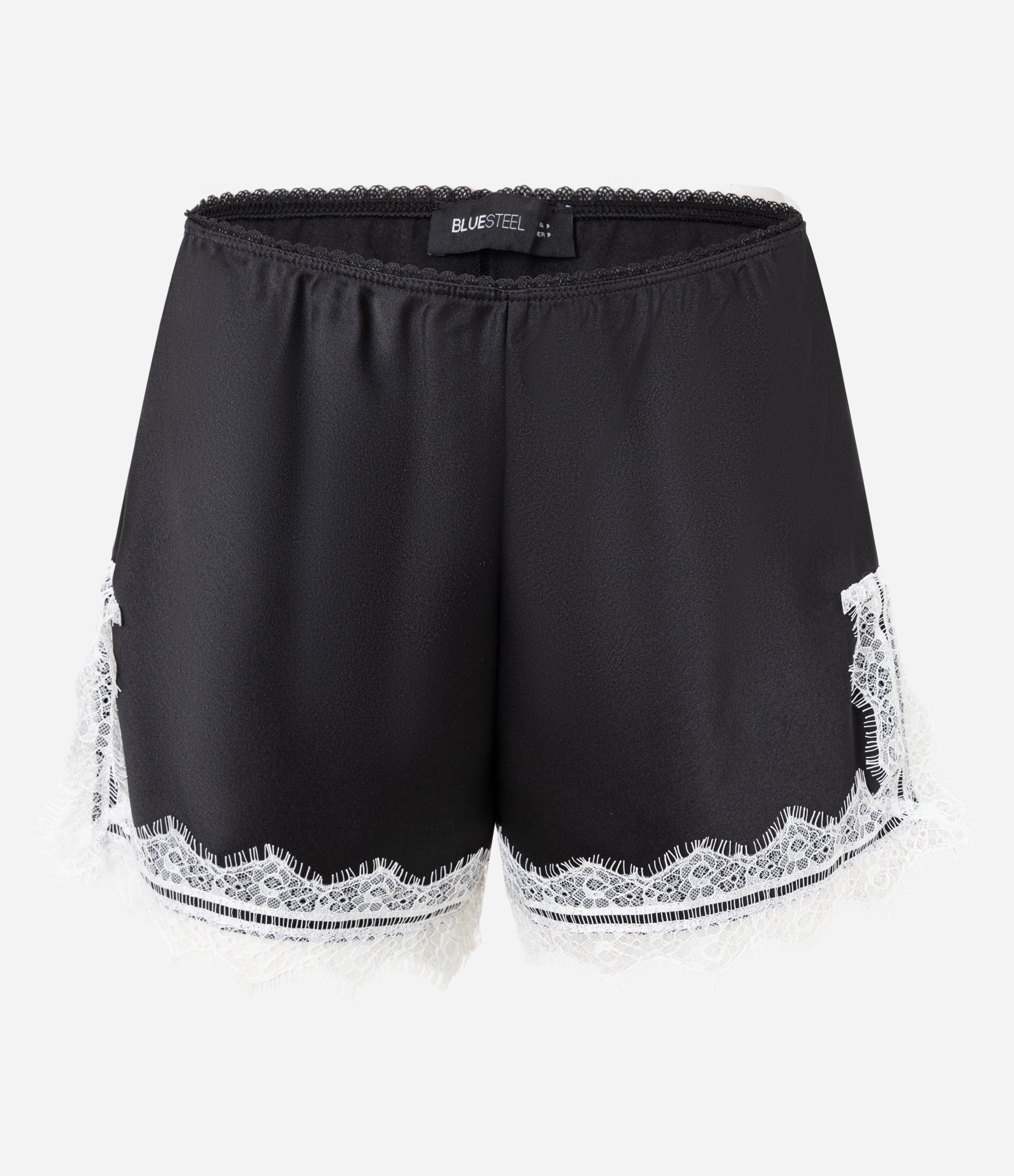 Short Evasê em Cetim com Renda na Barra Preto 6
