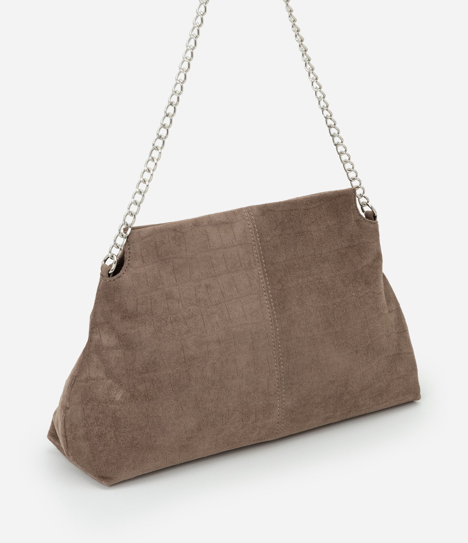 Bolsa Clutch Média em Suede com Textura Croco Marrom 1