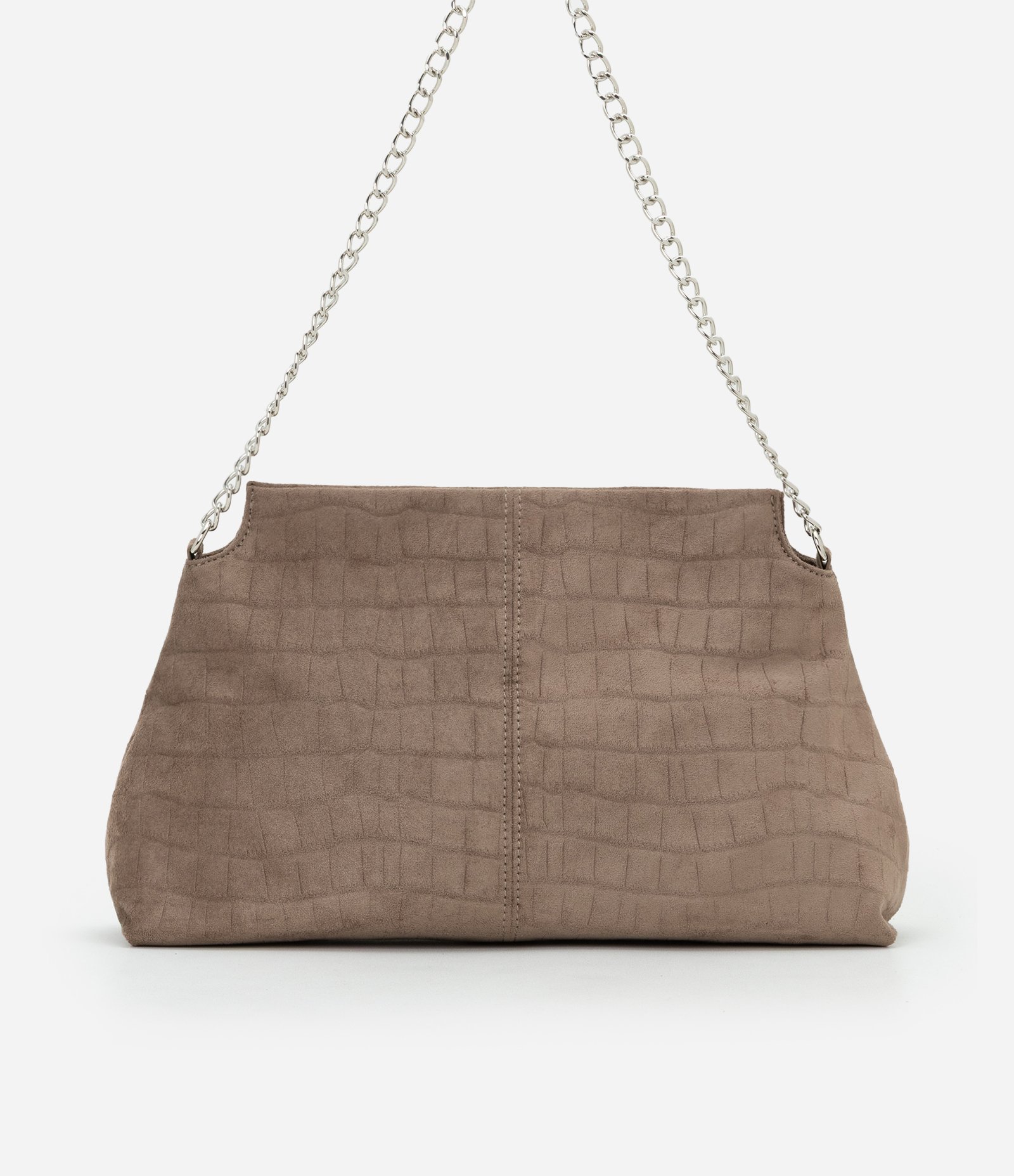 Bolsa Clutch Média em Suede com Textura Croco Marrom 3