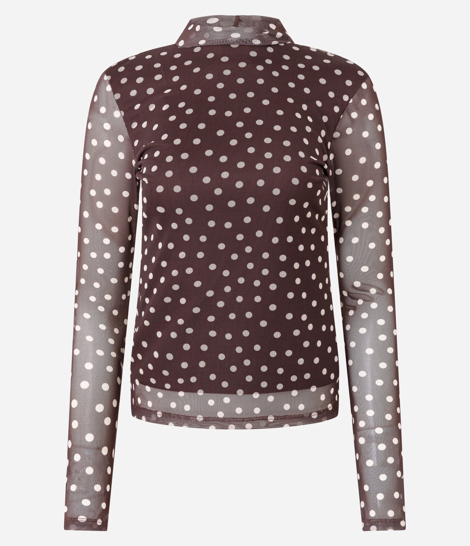 Blusa Manga Longa em Tule com Estampa Poa Marrom 1