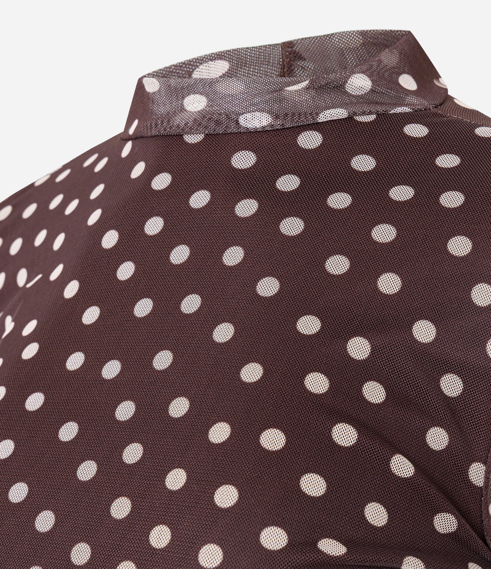 Blusa Manga Longa em Tule com Estampa Poa Marrom 2