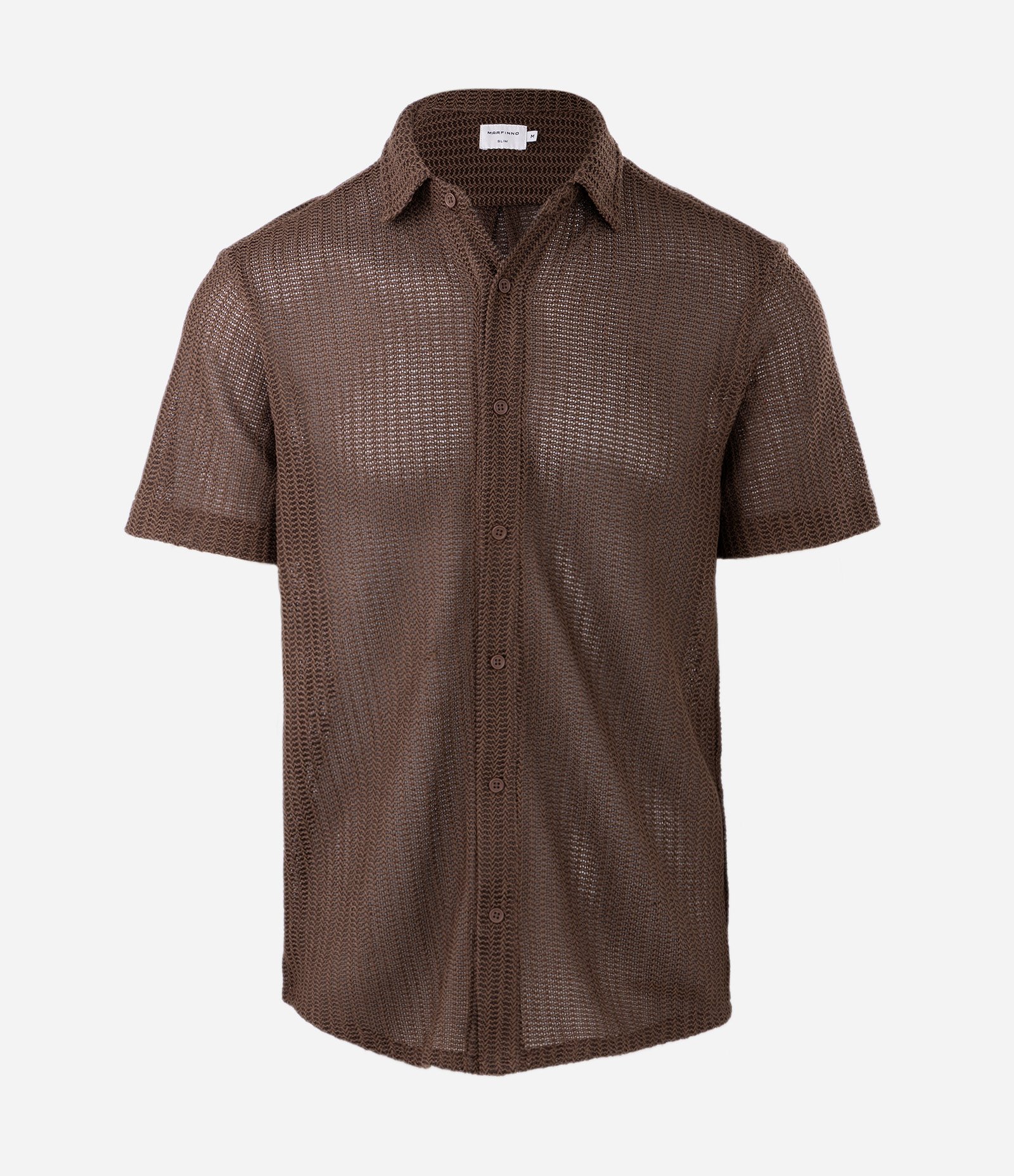Camisa Regular com Textura e Efeito Crochê Marrom 4