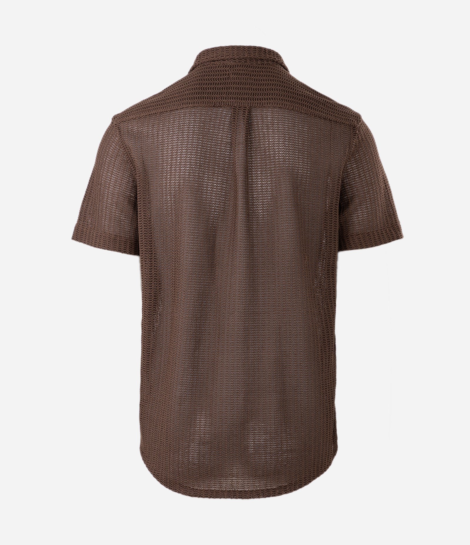 Camisa Regular com Textura e Efeito Crochê Marrom 5