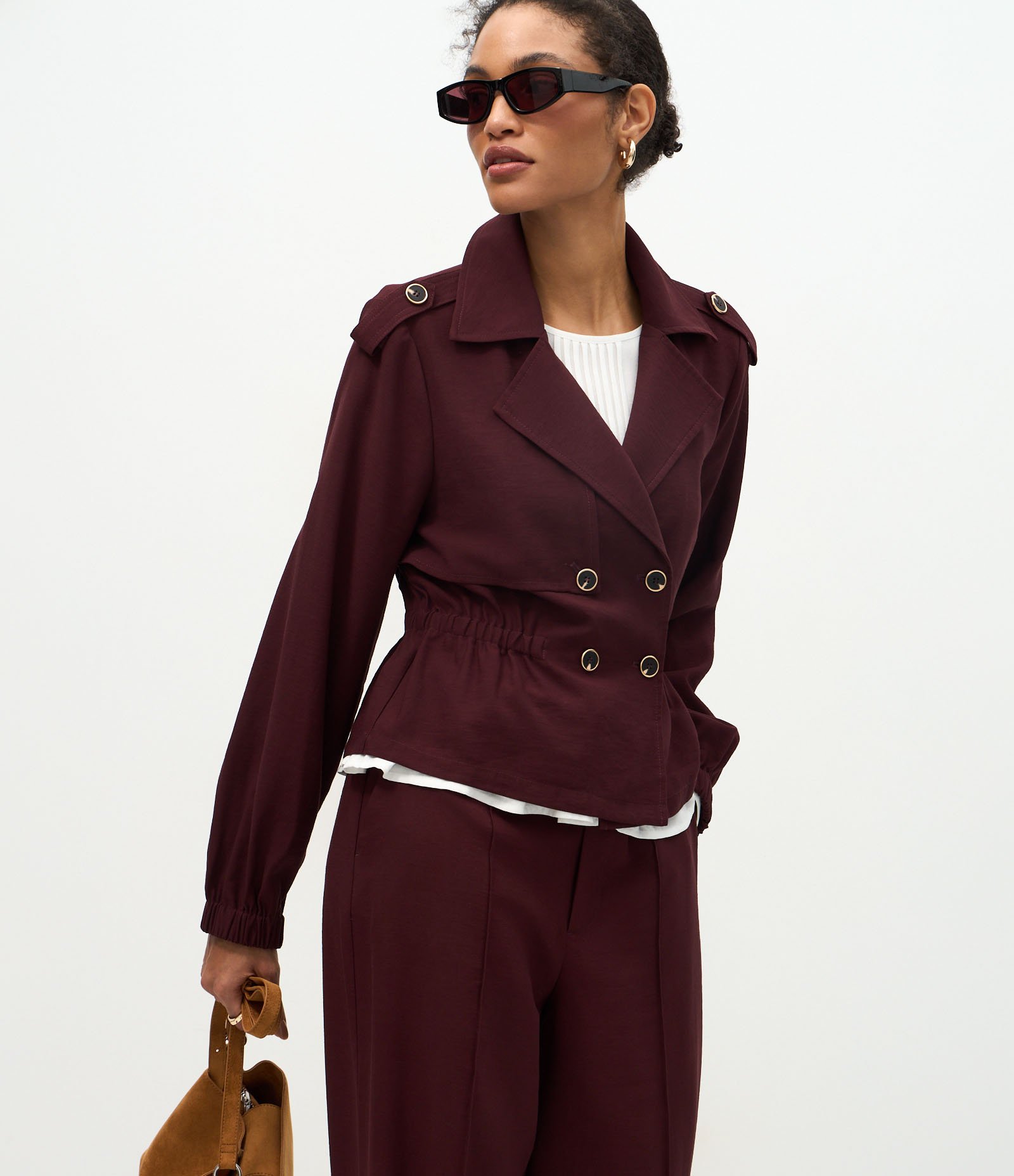 Jaqueta Leve em Viscose com Elástico na Cintura Vinho 1