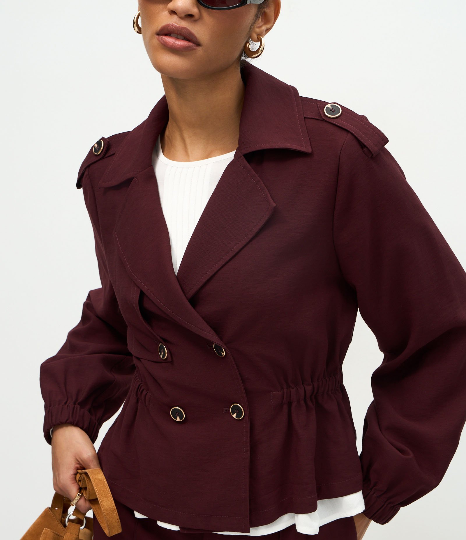 Jaqueta Leve em Viscose com Elástico na Cintura Vinho 4