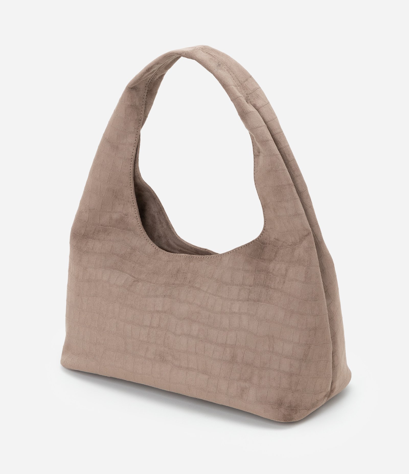 Bolsa Hobo Grande em Suede com Textura Croco Marrom 1