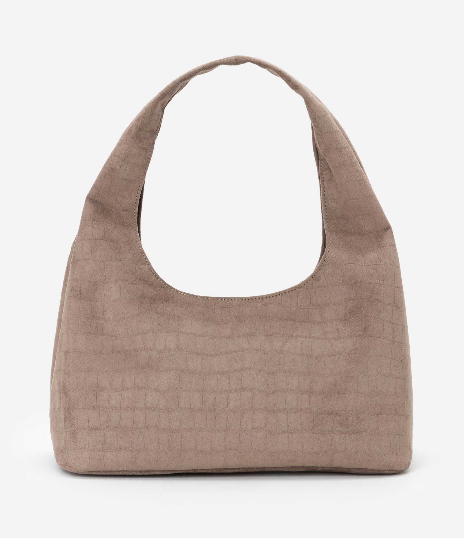 Bolsa Hobo Grande em Suede com Textura Croco Marrom 3