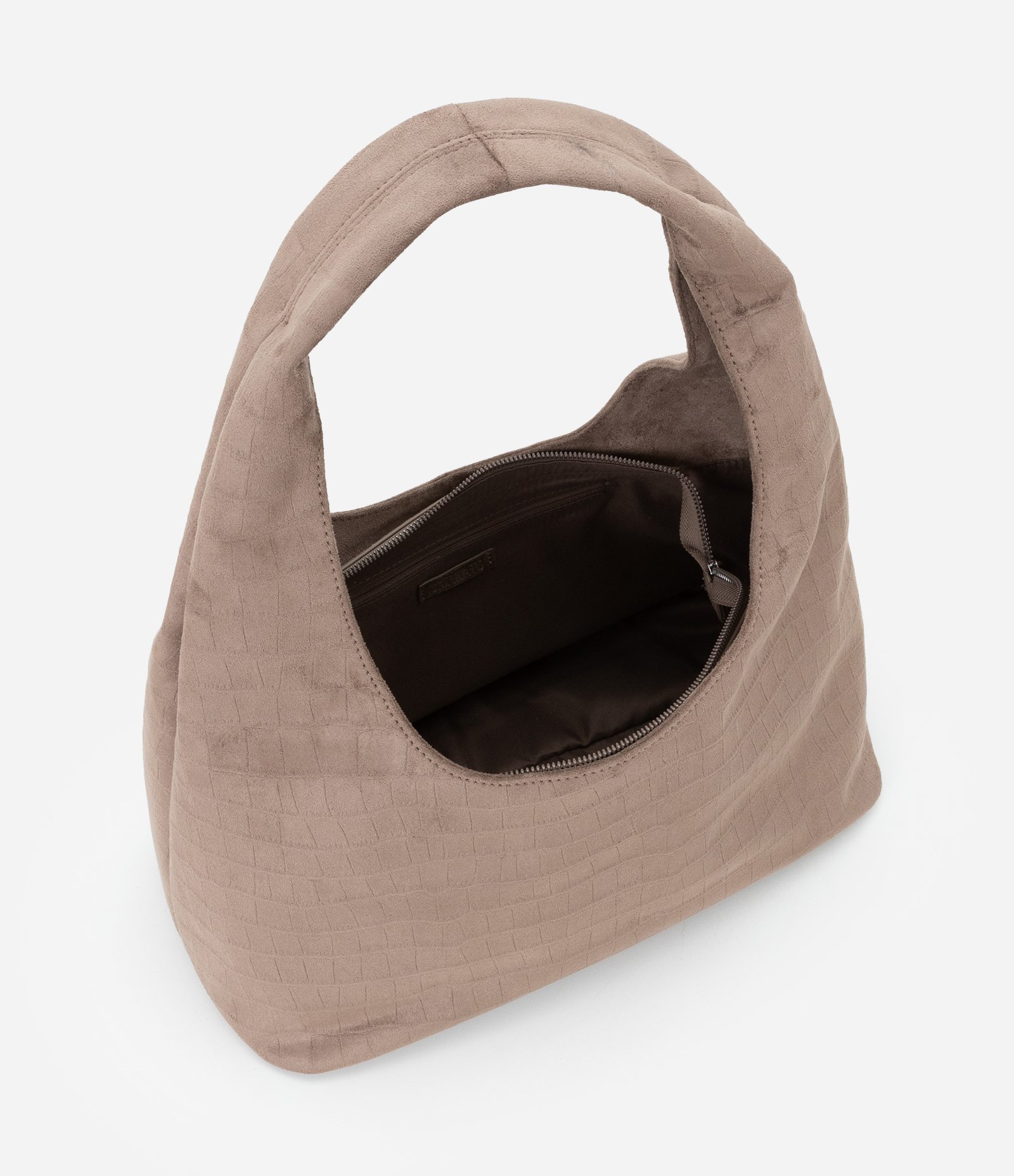 Bolsa Hobo Grande em Suede com Textura Croco Marrom 6