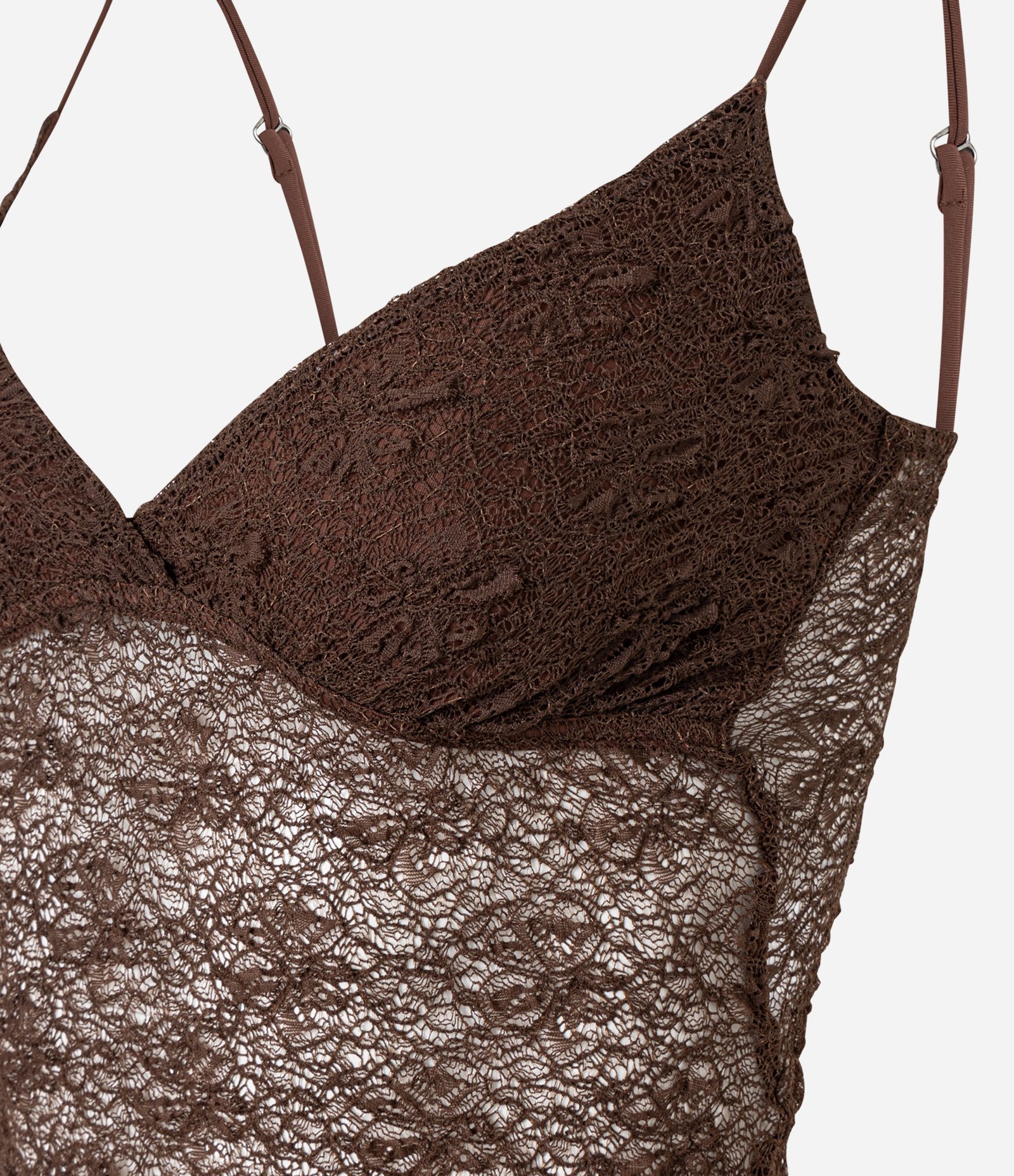 Blusa em Renda com Alça Fina e Textura Marrom 3