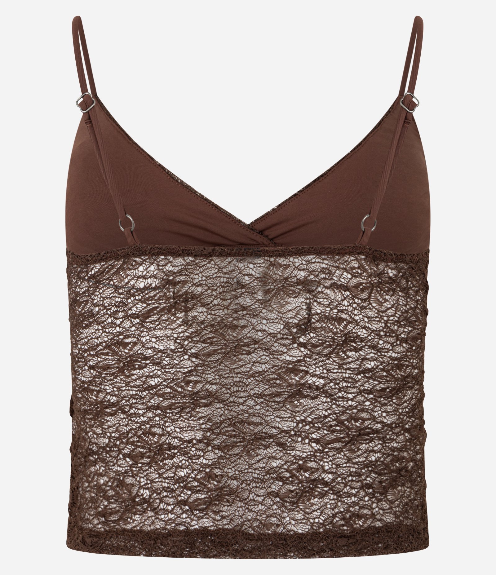 Blusa em Renda com Alça Fina e Textura Marrom 4