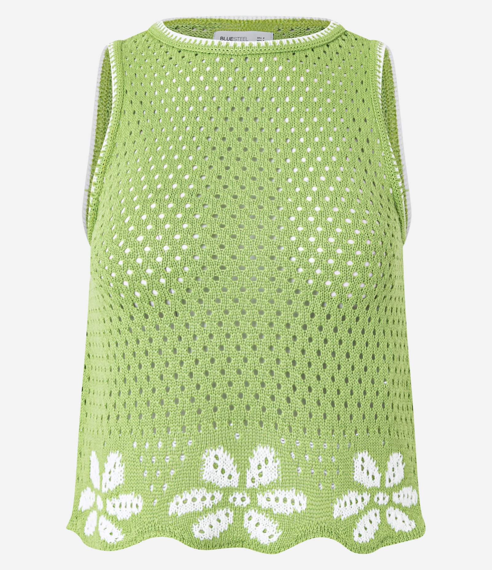 Blusa Regata em Tricô com Flores na Barra Verde 1