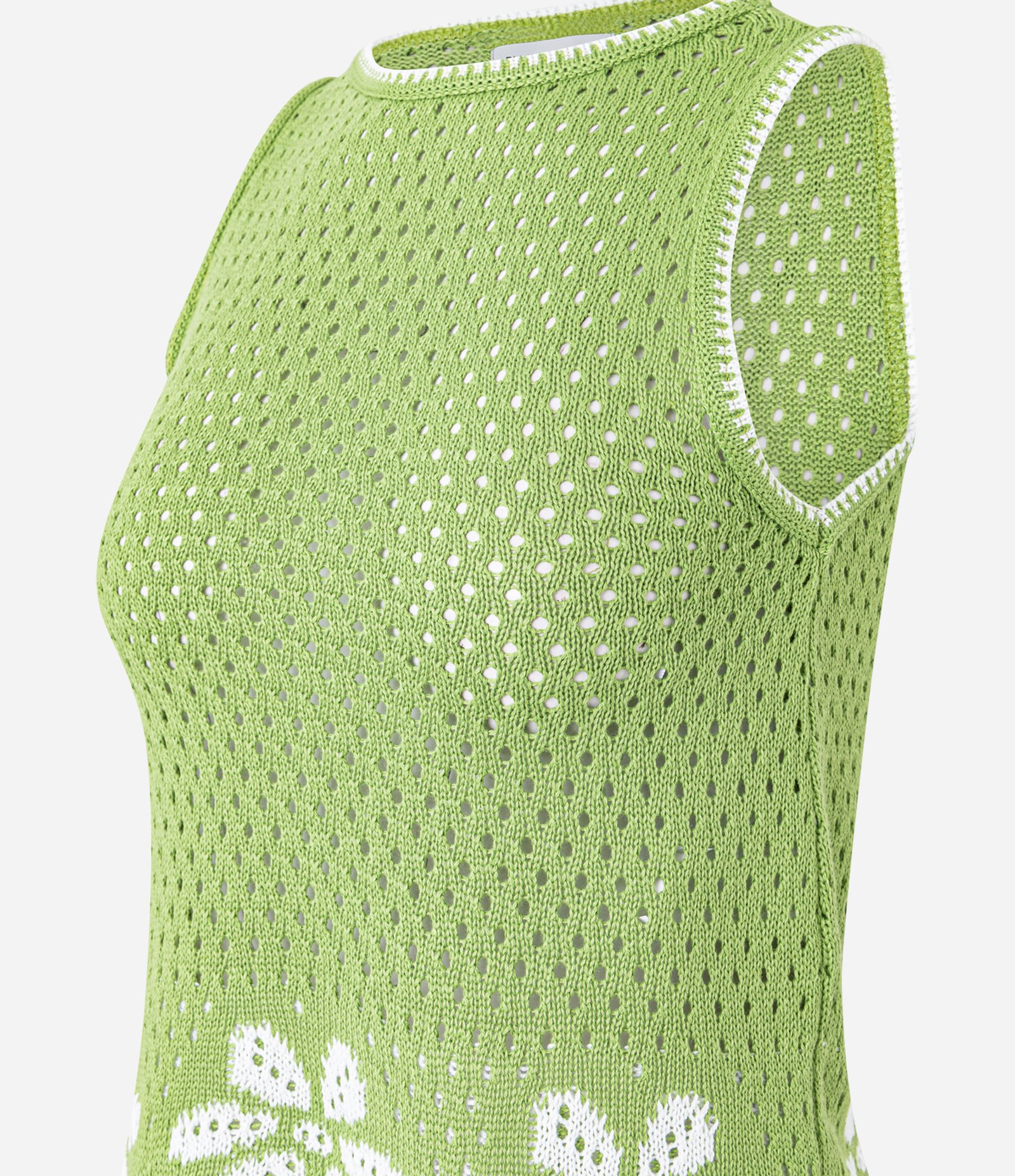 Blusa Regata em Tricô com Flores na Barra Verde 2