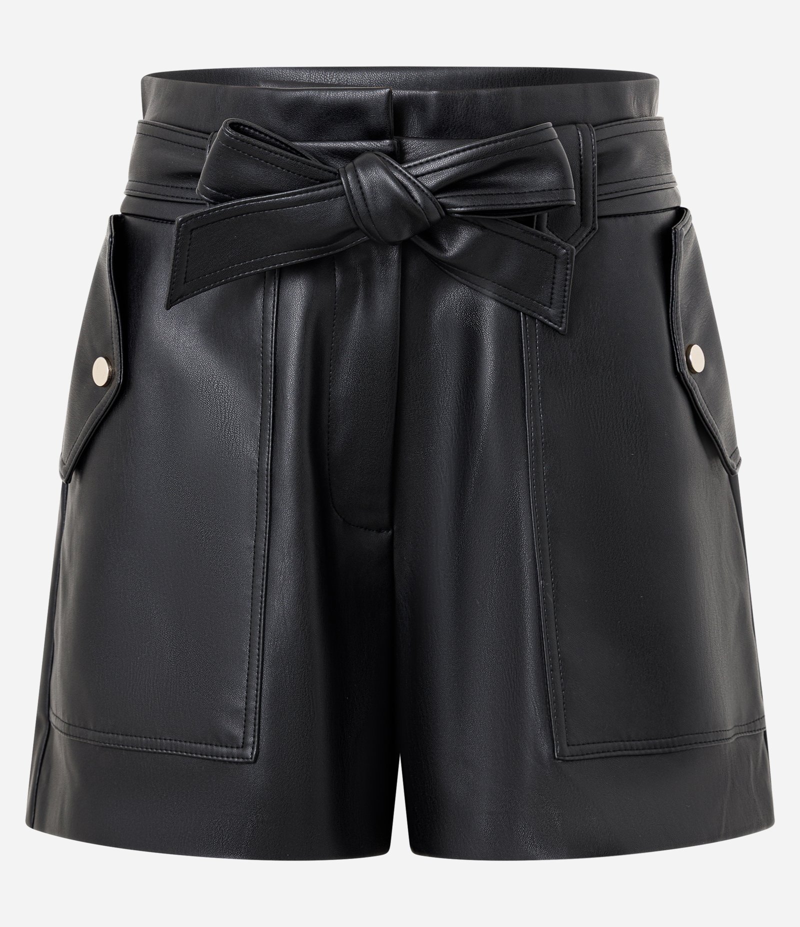 Short em PU com Cós Elástico e Faixa para Amarração Preto 5