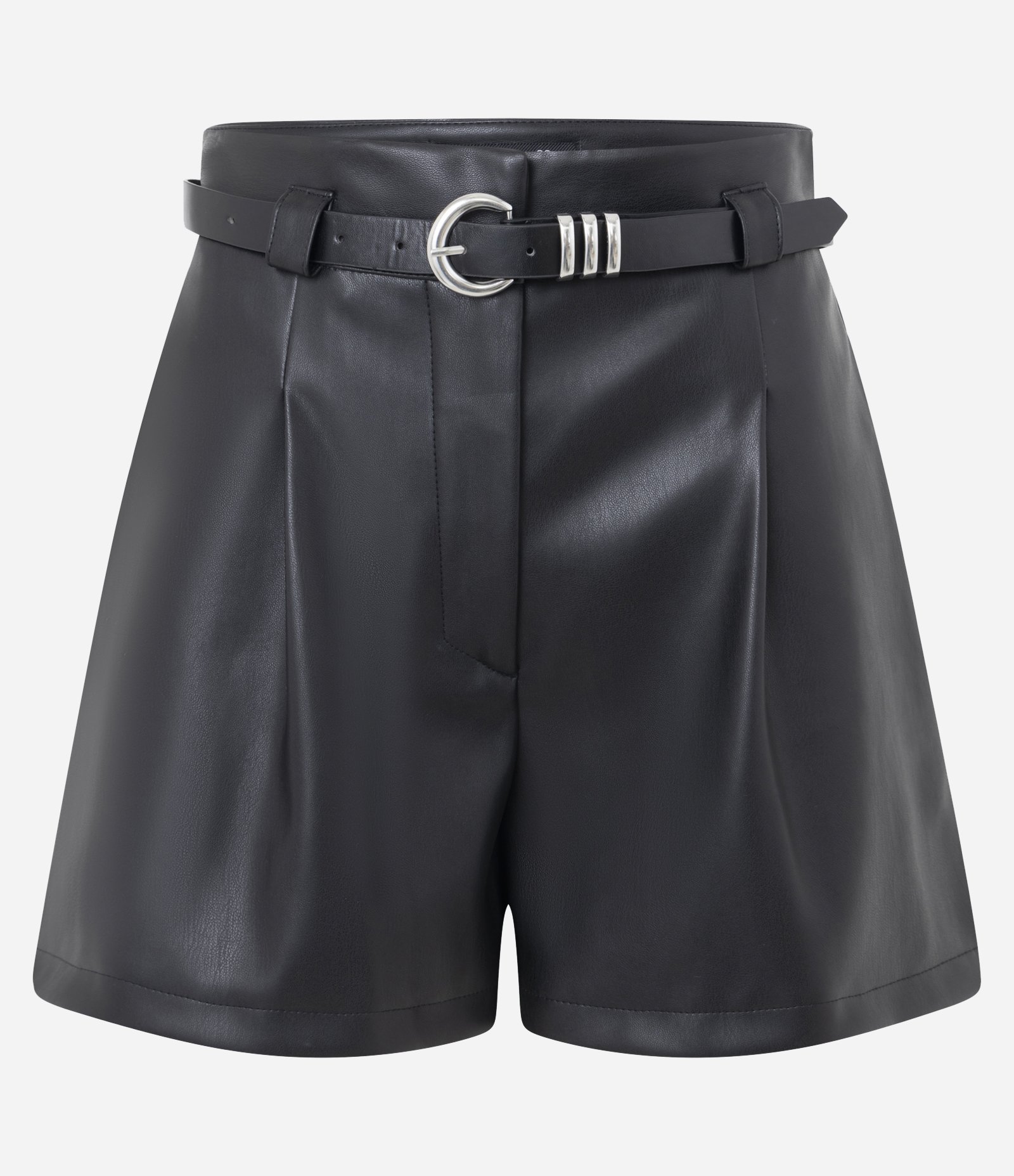 Short Curto em PU com Cinto e Fivela Metálica Anthracite 5