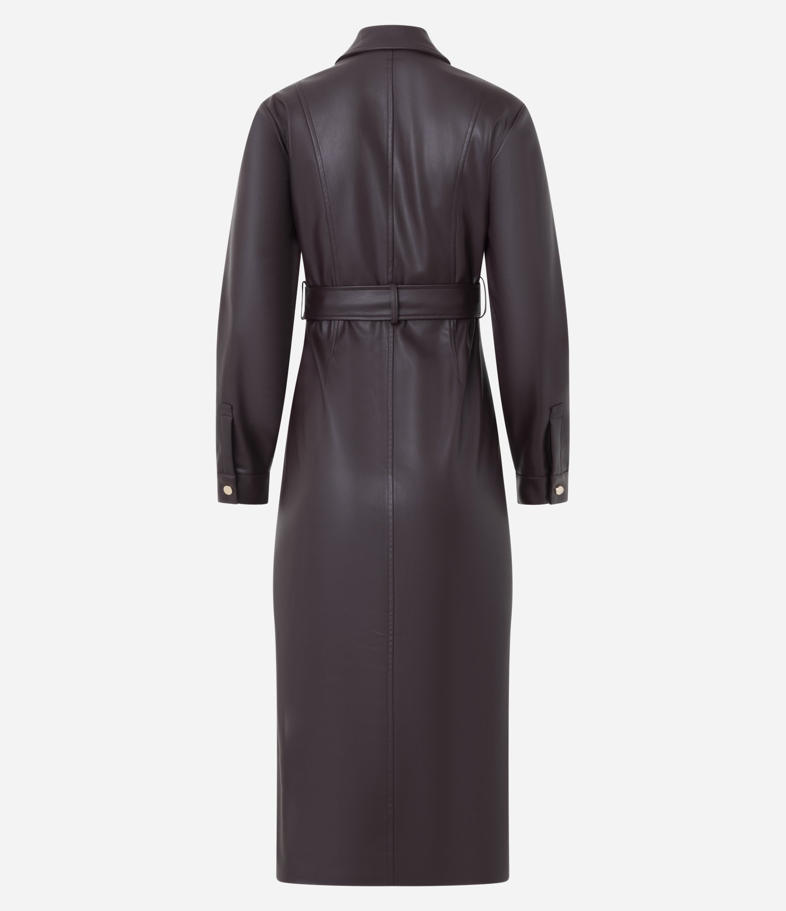 Vestido Chemise Midi em PU com Cinto Ajustável Marrom 2