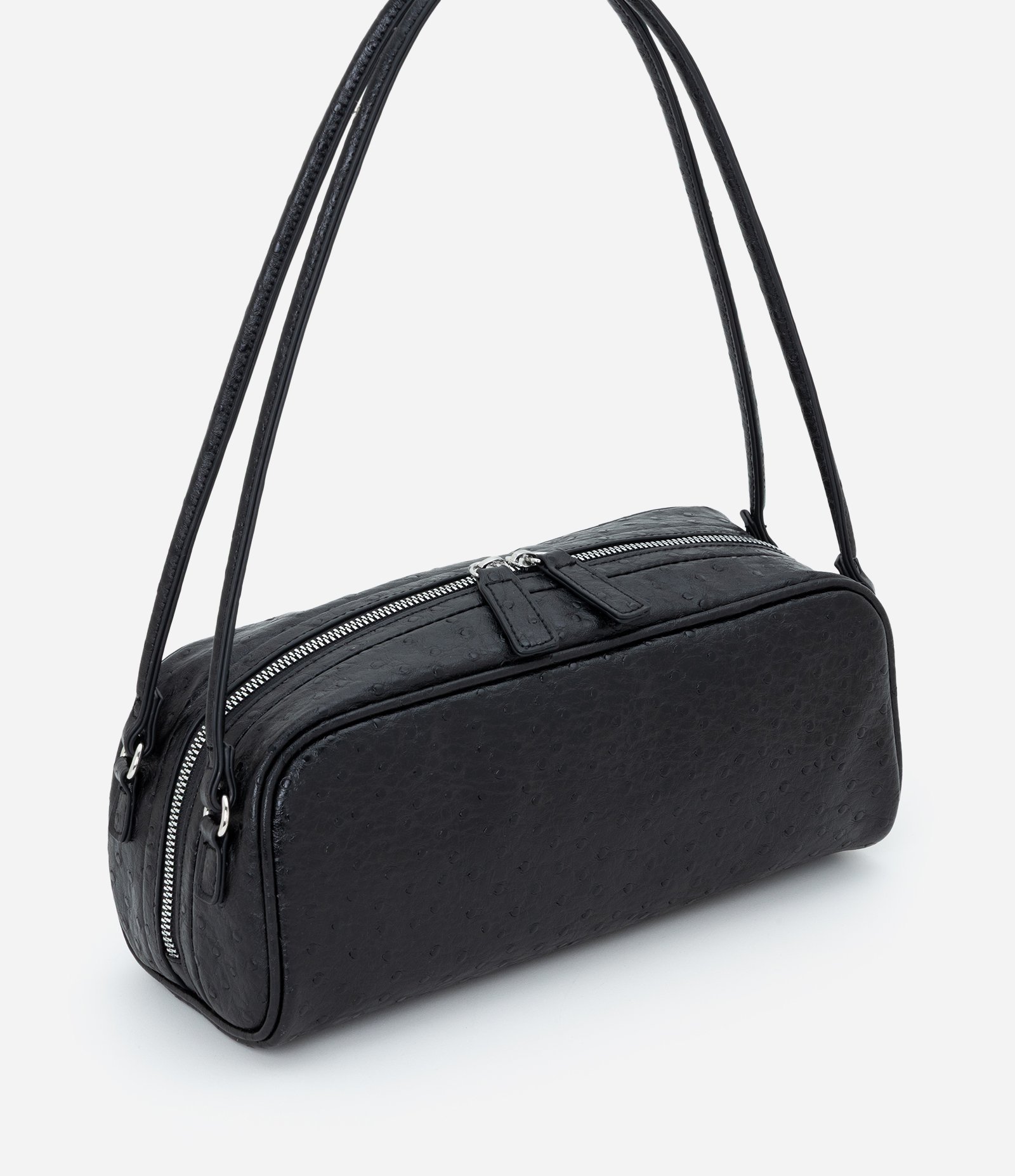Bolsa Média Retangular com Textura e Alças Duplas Preto 2