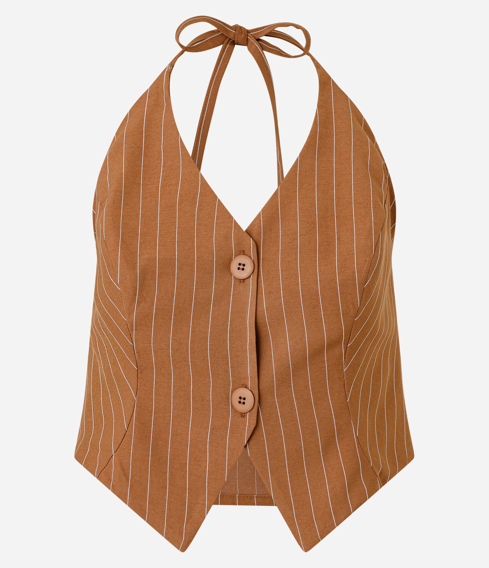 Blusa Colete Frente Única Alfaiatada Risca de Giz Marrom 5