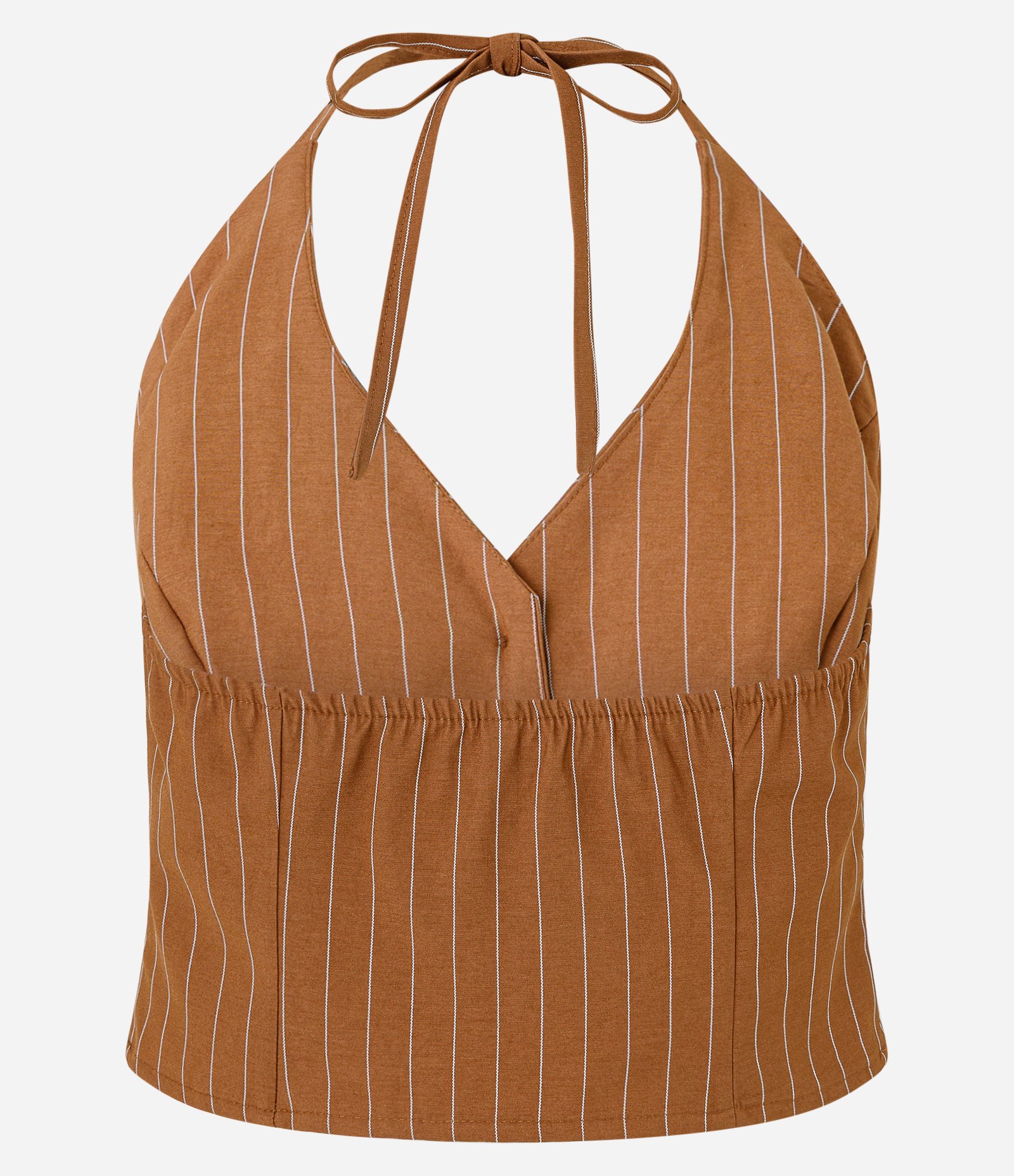 Blusa Colete Frente Única Alfaiatada Risca de Giz Marrom 6