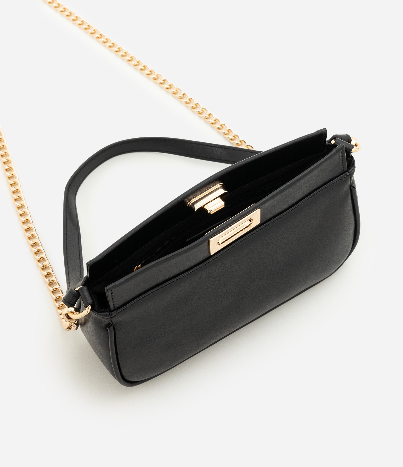 Bolsa Baguete Pequena com Corrente Removível Preto 6