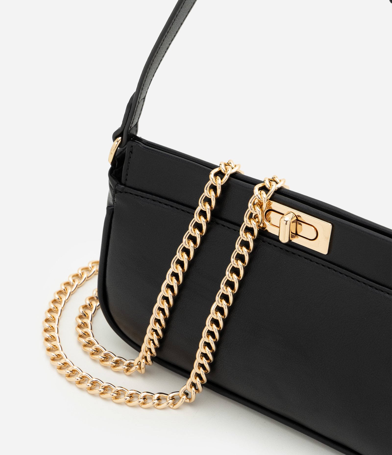 Bolsa Baguete Pequena com Corrente Removível Preto 7