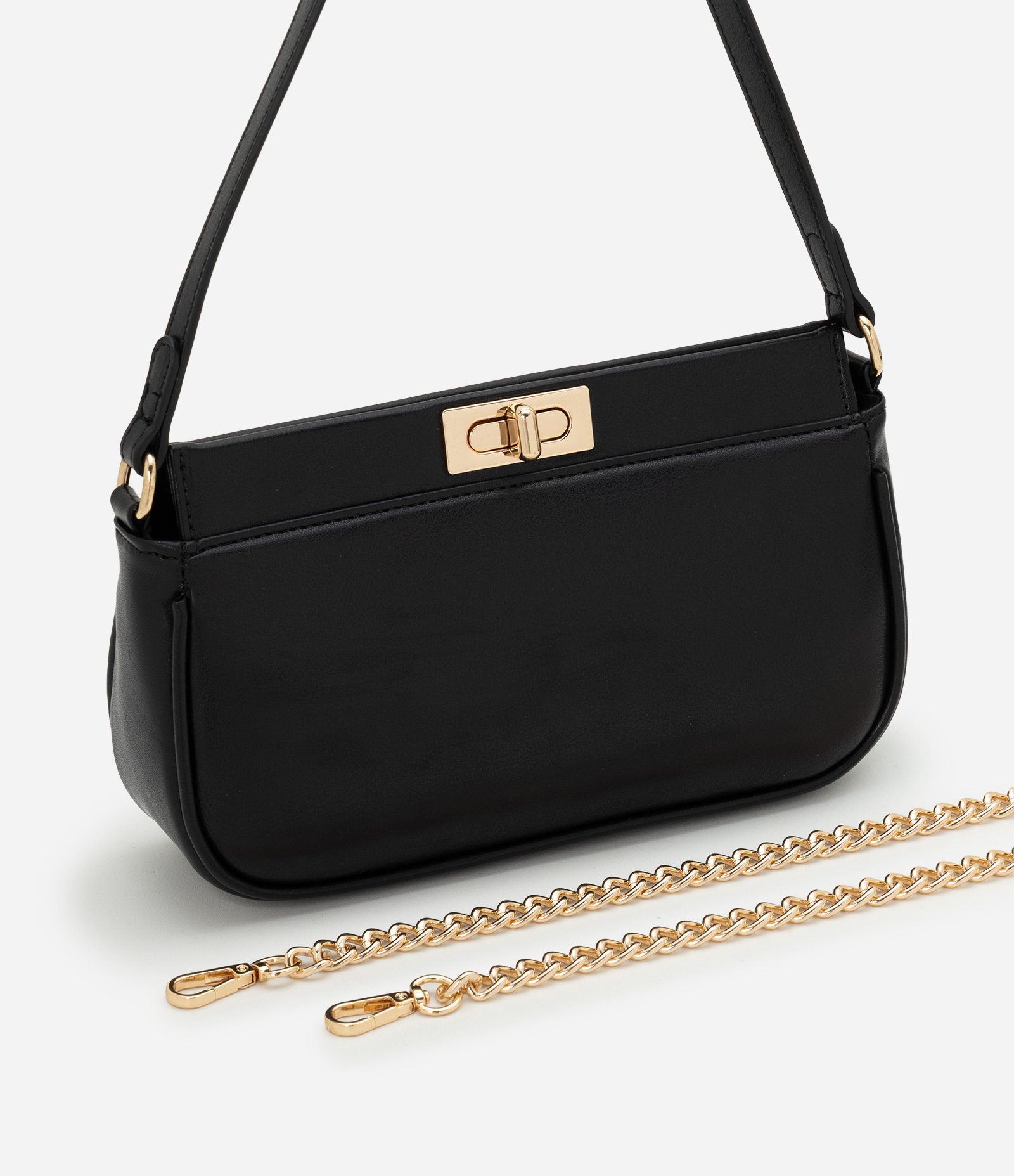 Bolsa Baguete Pequena com Corrente Removível Preto 8