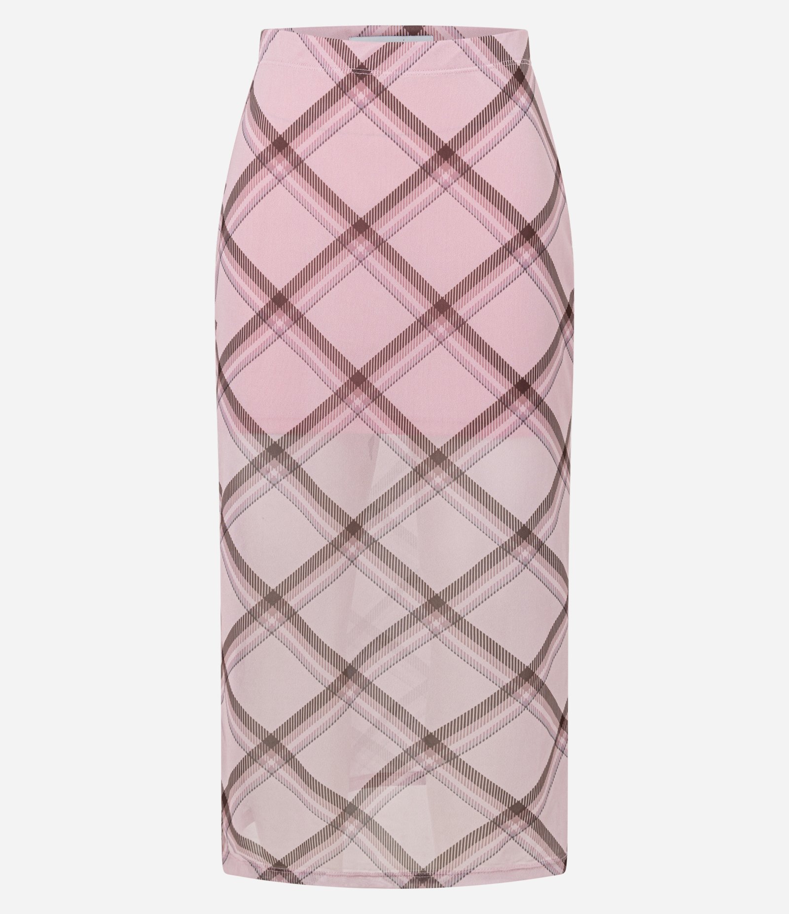 Saia Midi Lápis em Tule com Estampa Xadrez Rosa 1