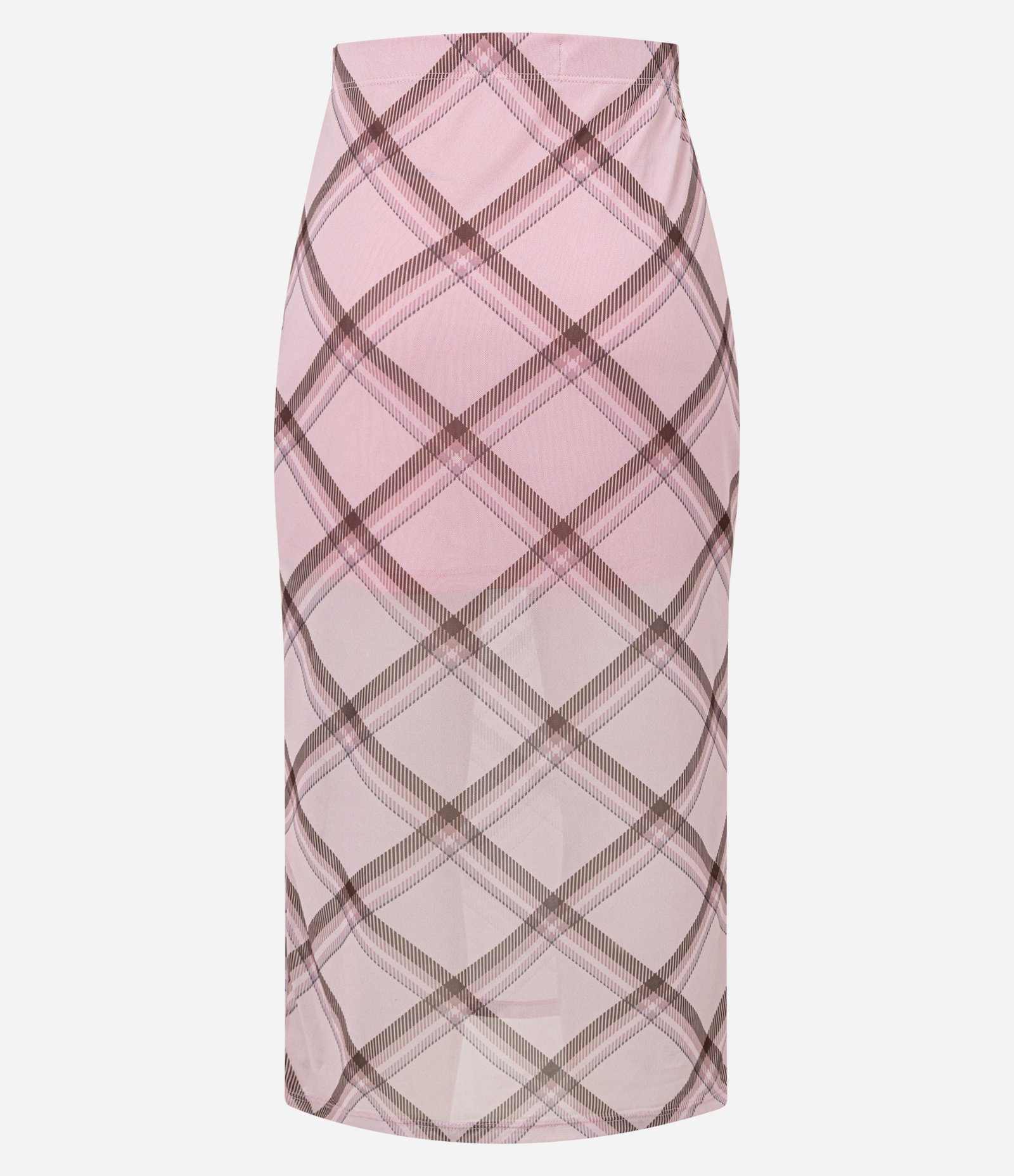 Saia Midi Lápis em Tule com Estampa Xadrez Rosa 2