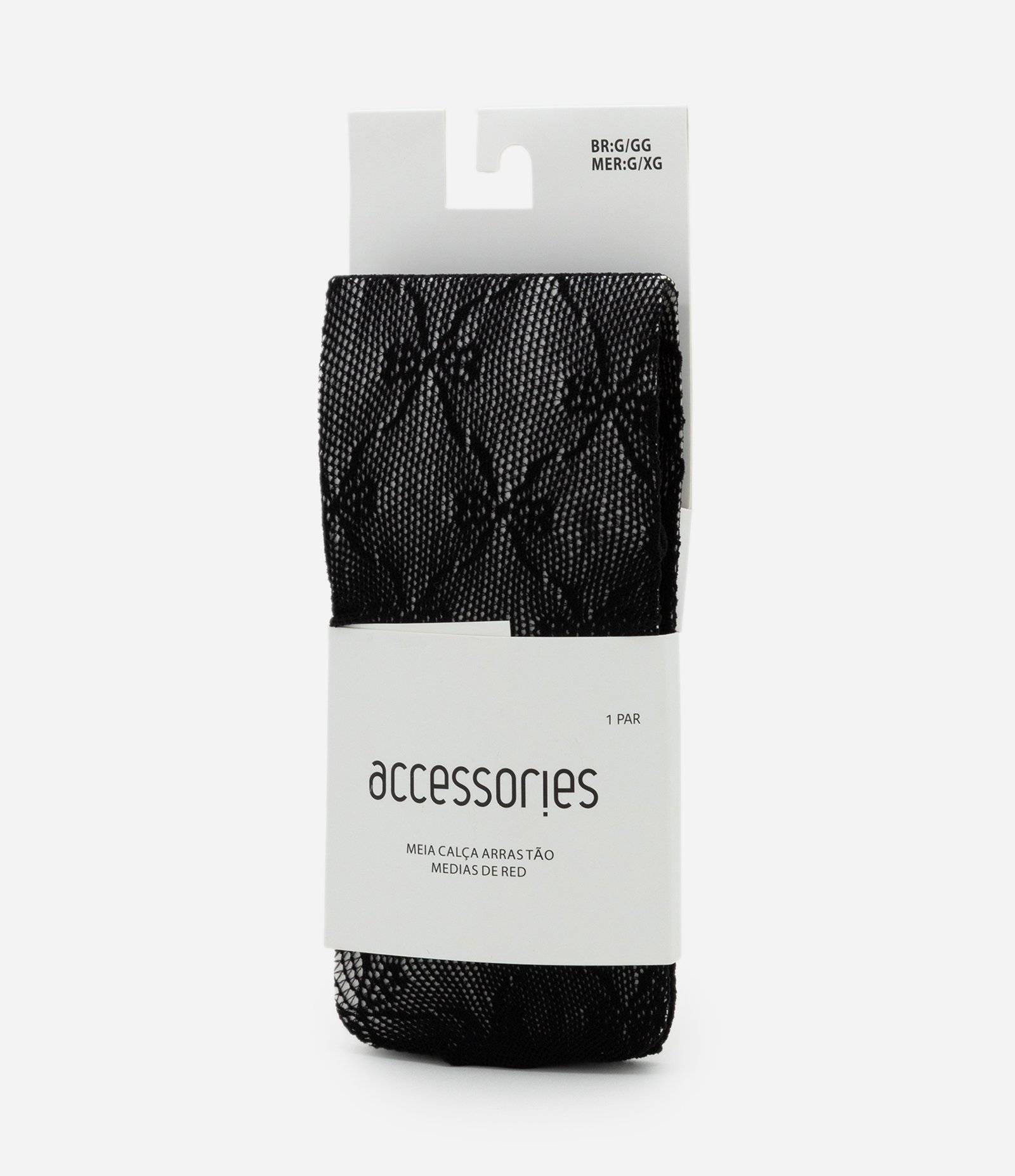 Meia Calça com Trama Vazada de Lacinhos Preto 2